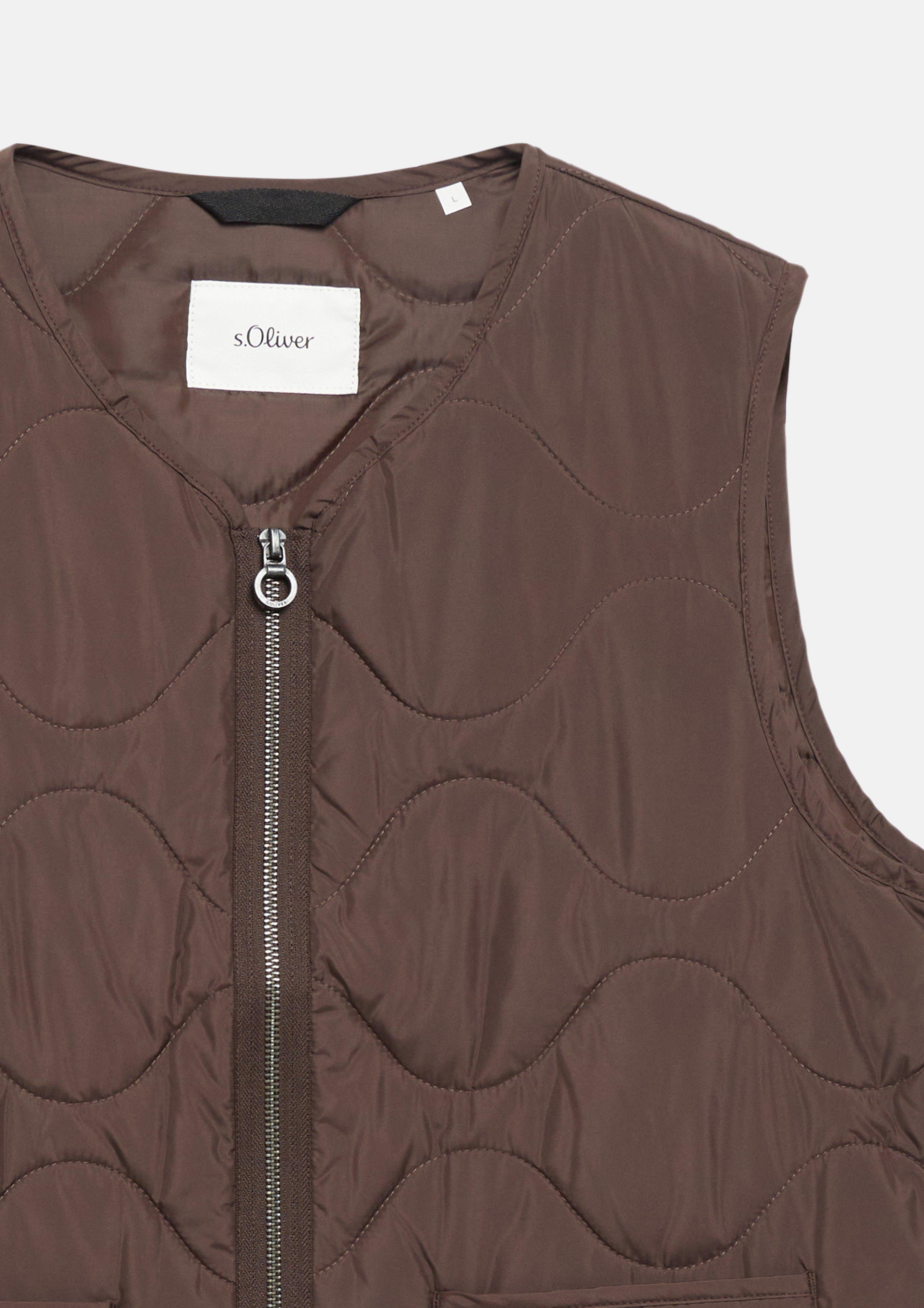 Men Lightweight quilted vest with patch pockets in brown by s.Oliver