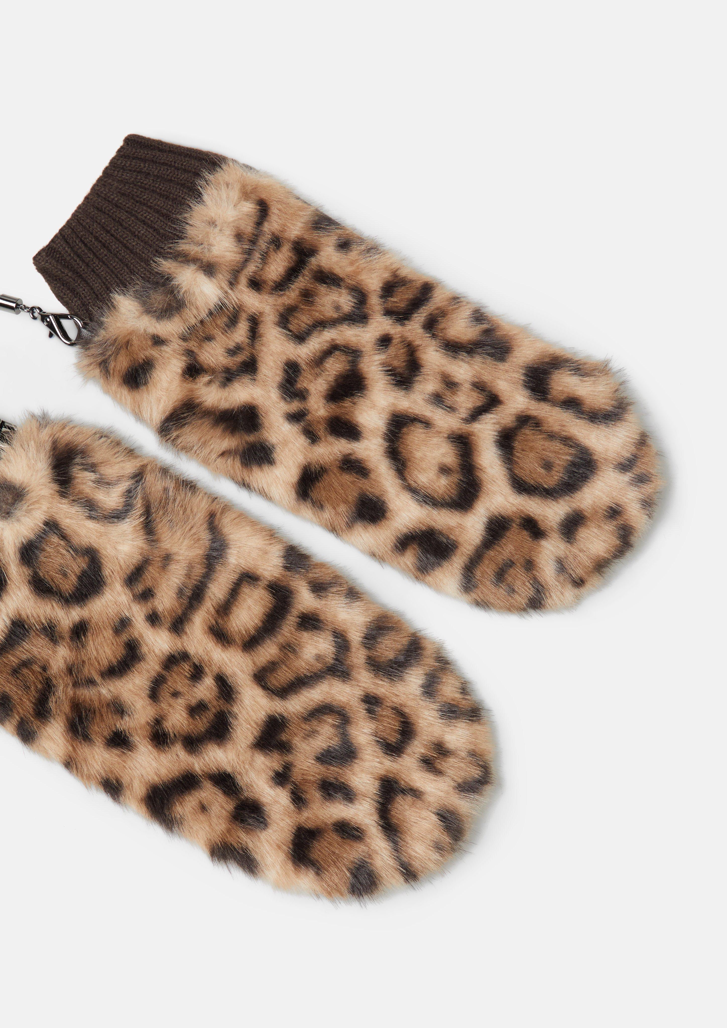 Damen Handschuhe aus Bouclé mit Webpelz-Details in braun von s.Oliver