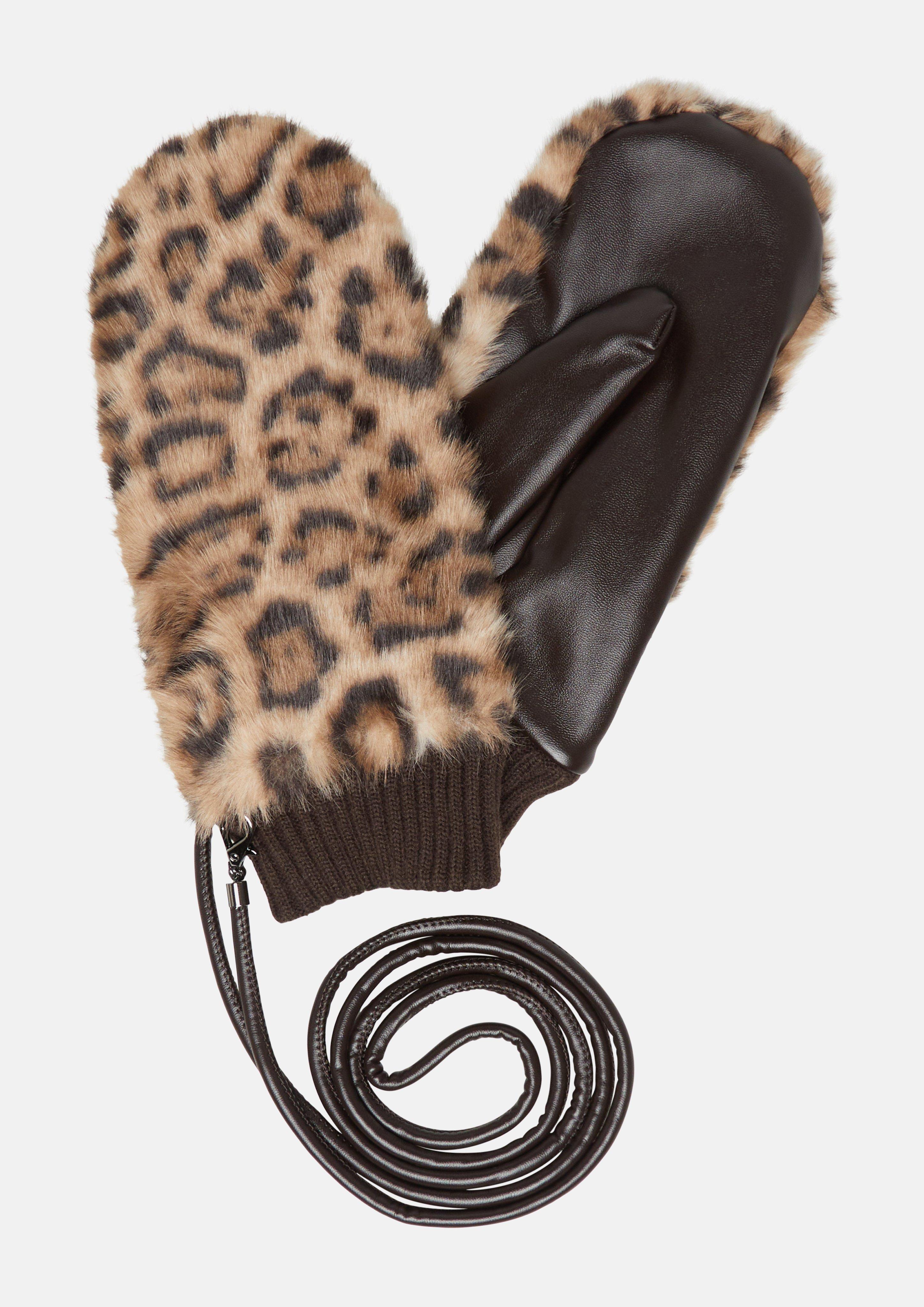 Handschuhe aus Bouclé mit Webpelz-Details in Farbe braun von s.Oliver