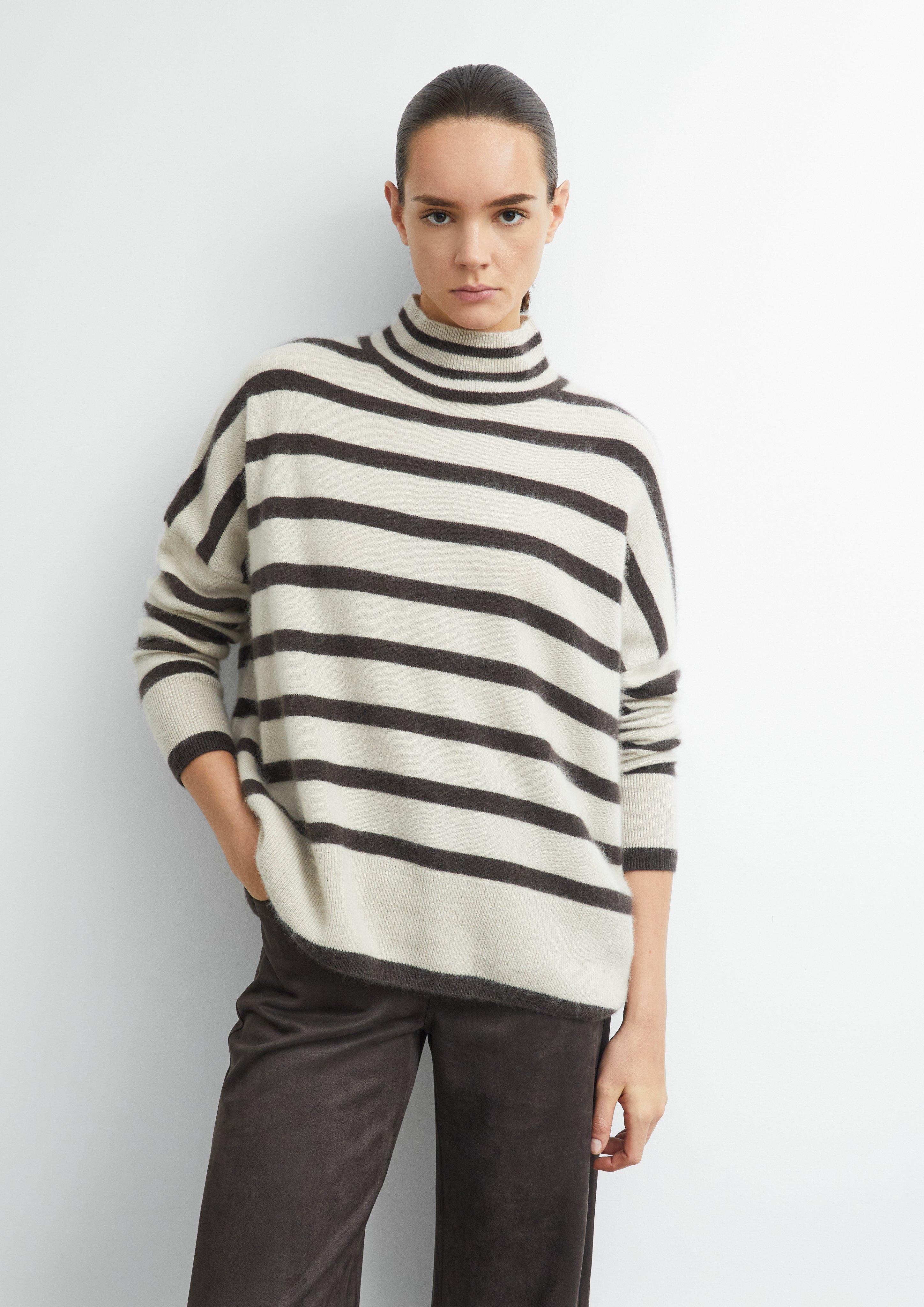 Pull rayé 100 % laine brossée en beige de comma
