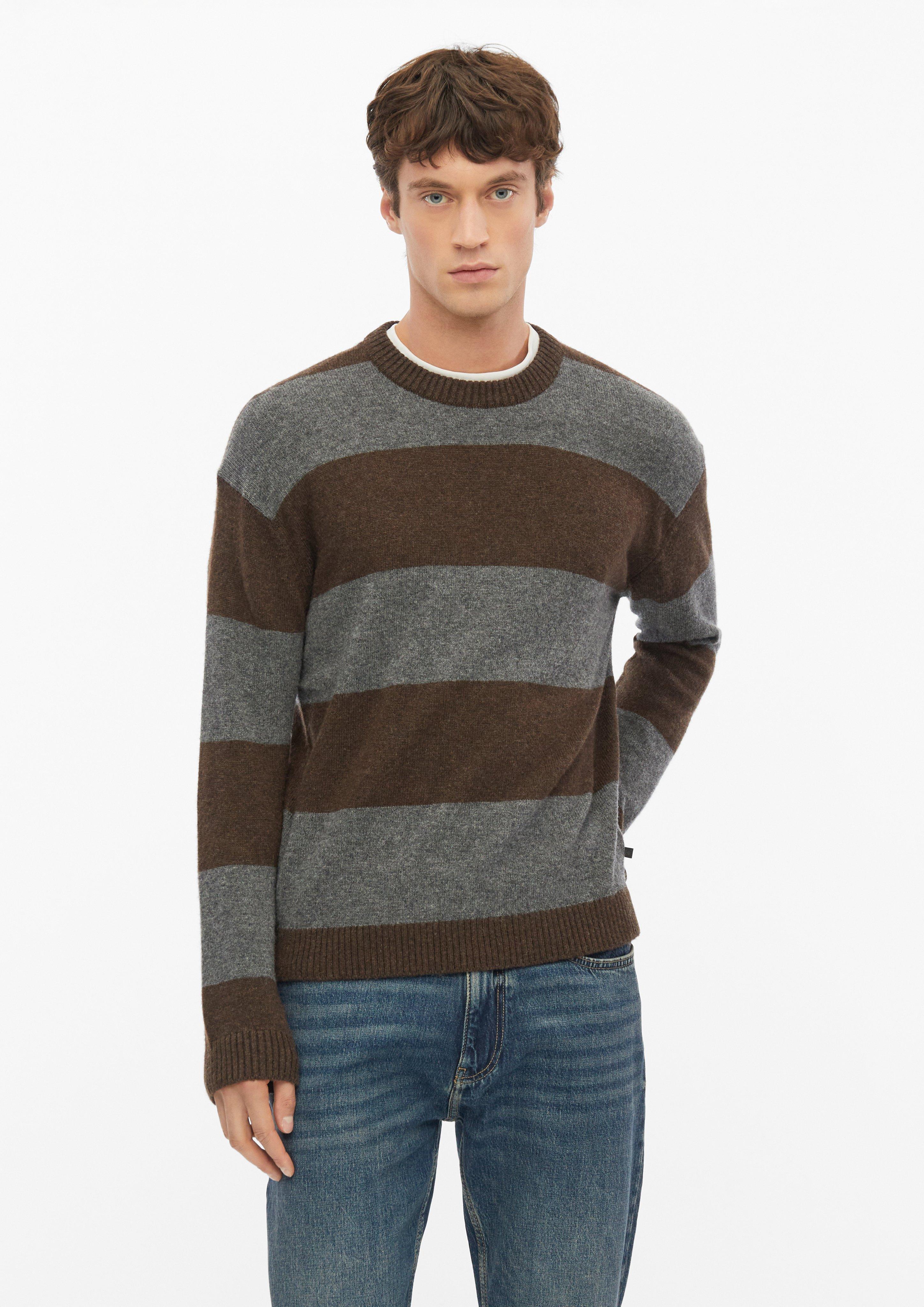 Blockstreifen-Pullover aus 100% Wolle im Modern Fit in Farbe dunkelbraun von s.Oliver