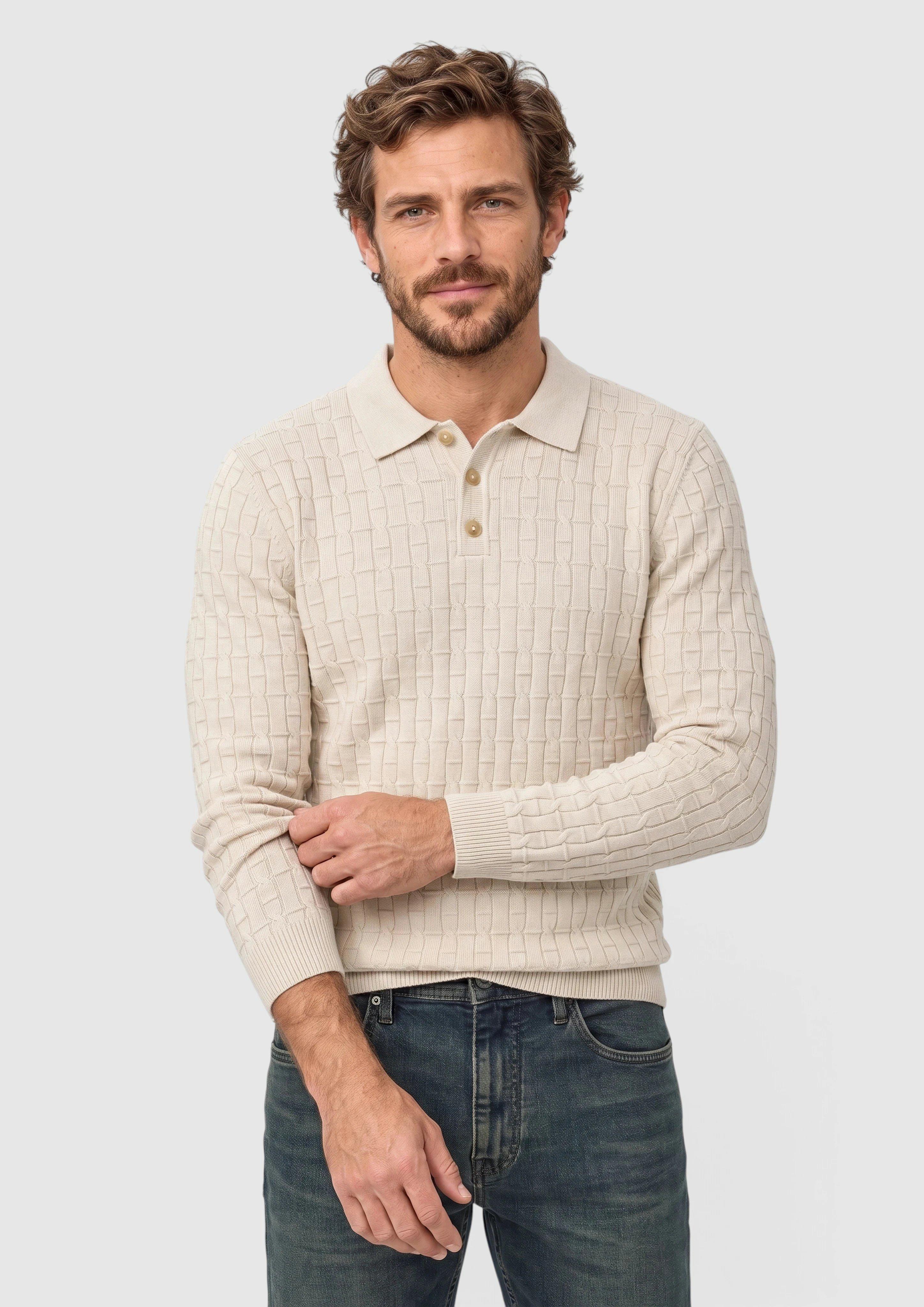 Pull en maille à col polo et motif torsadé en beige clair de s.Oliver