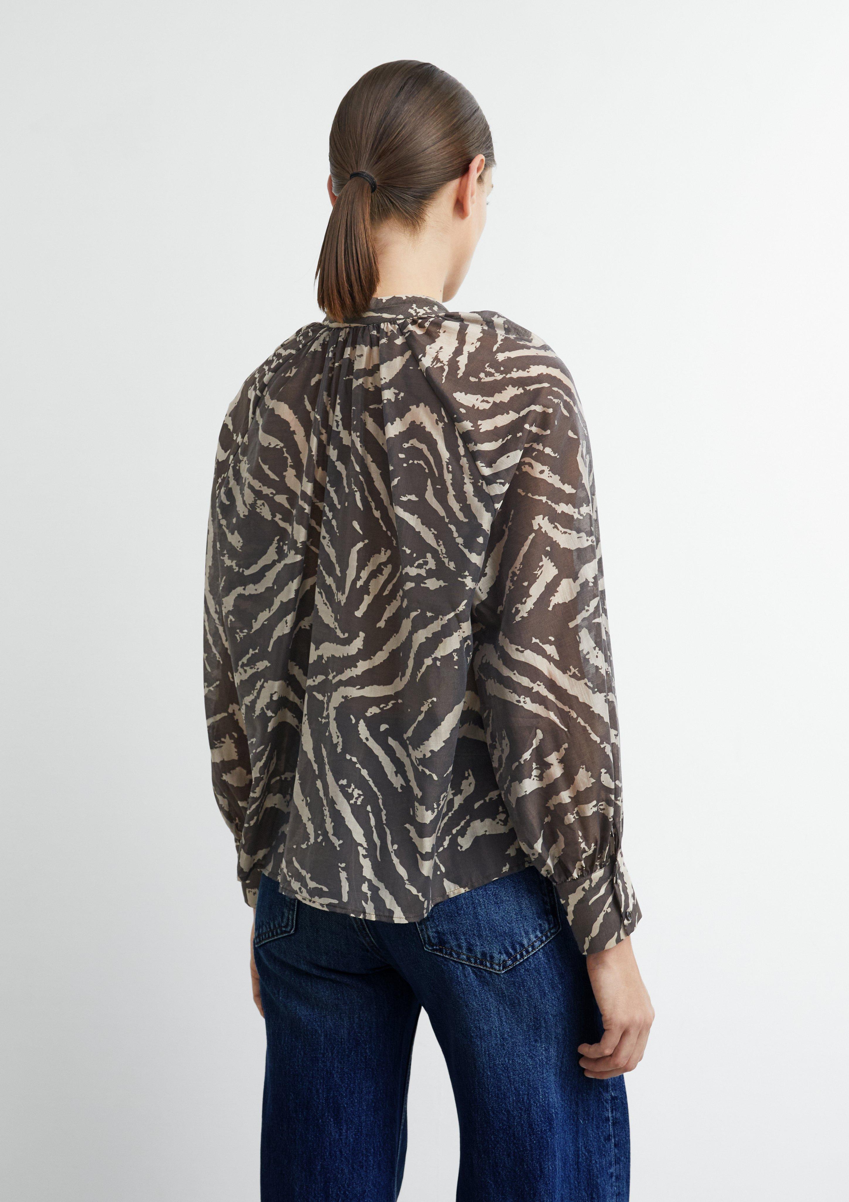 Bow-neck blouse in a lightweight lyocell blend in beige by COMMA