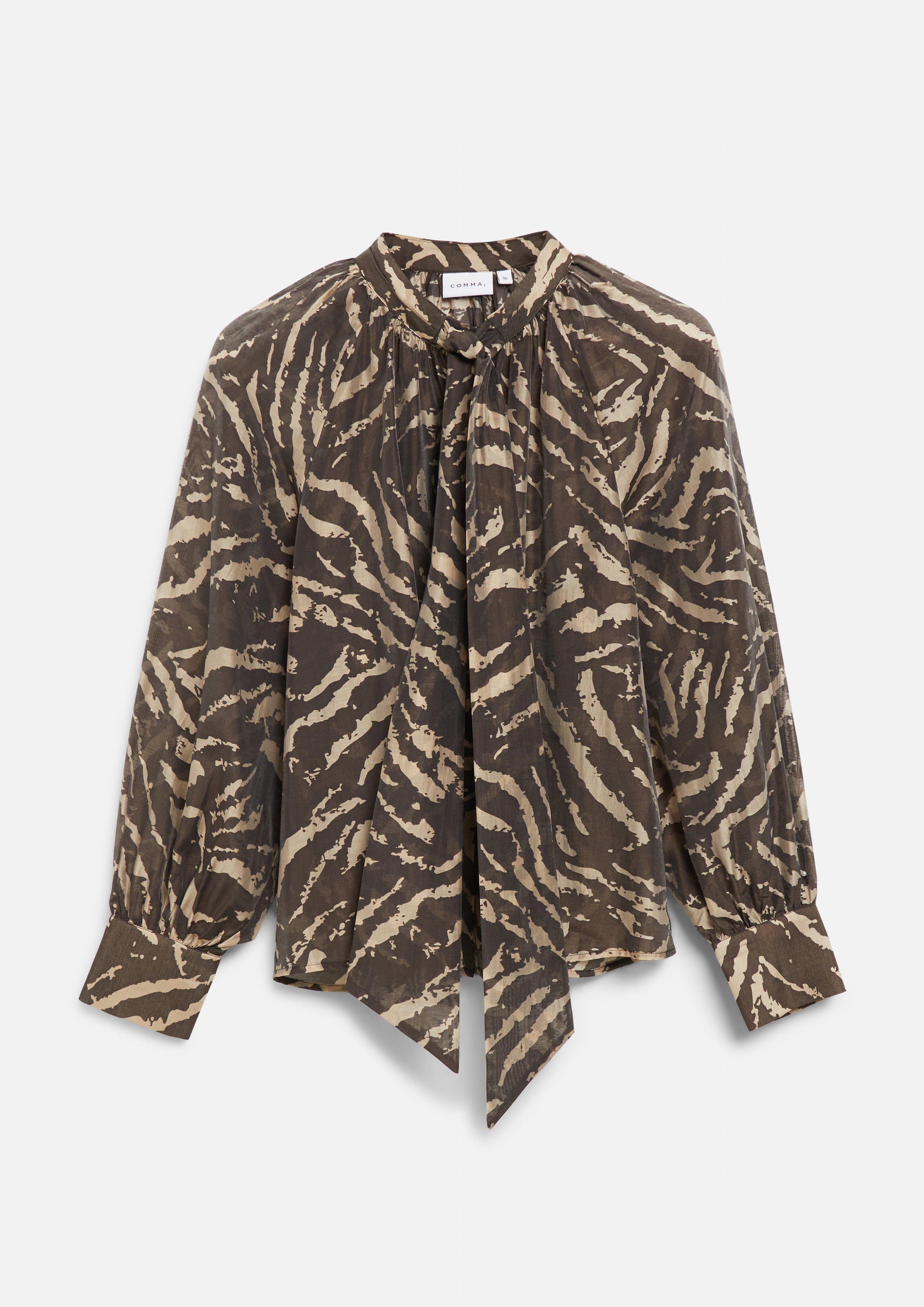 Bow-neck blouse in a lightweight lyocell blend in beige by COMMA