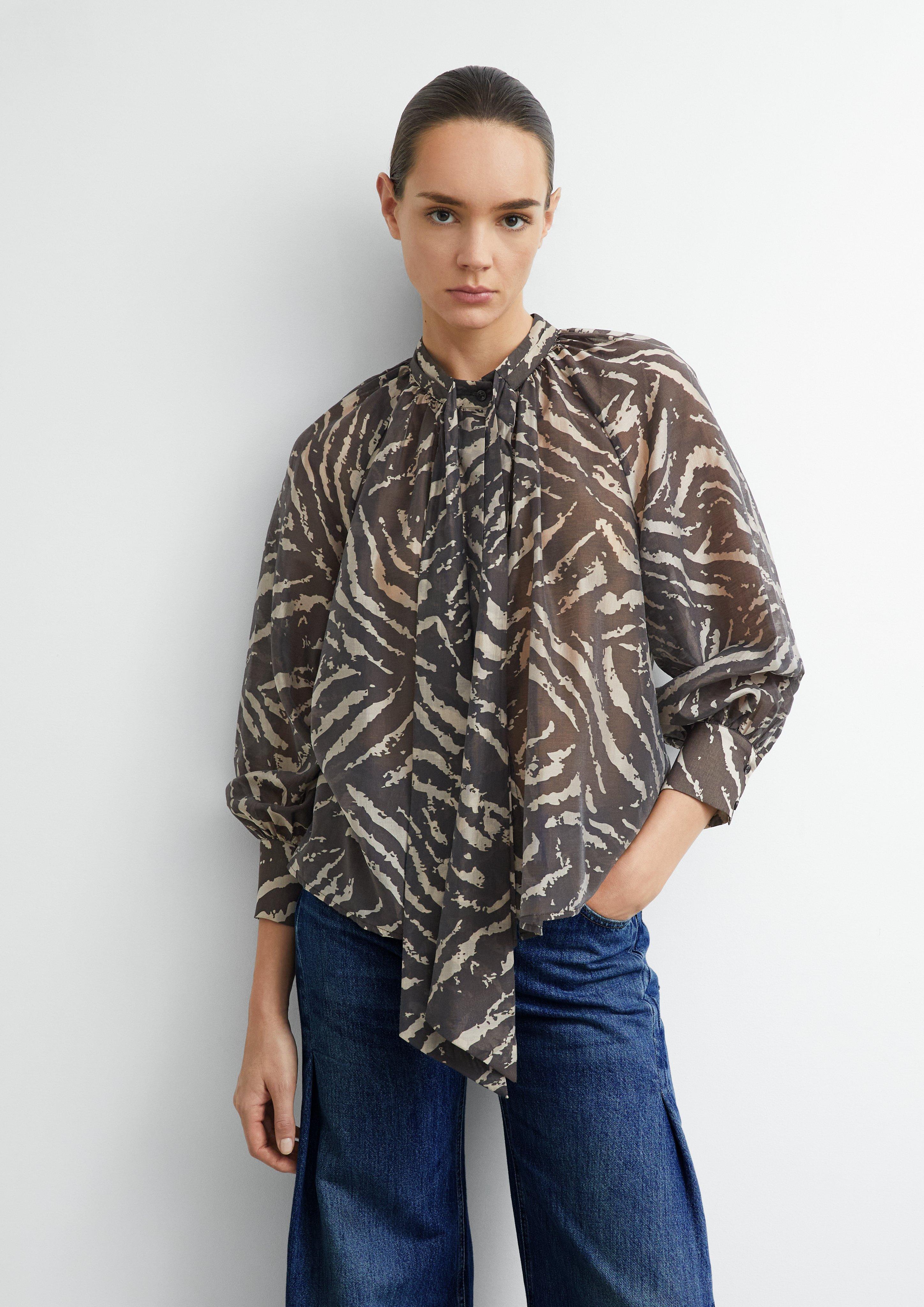 Bow-neck blouse in a lightweight lyocell blend in dark brown by COMMA