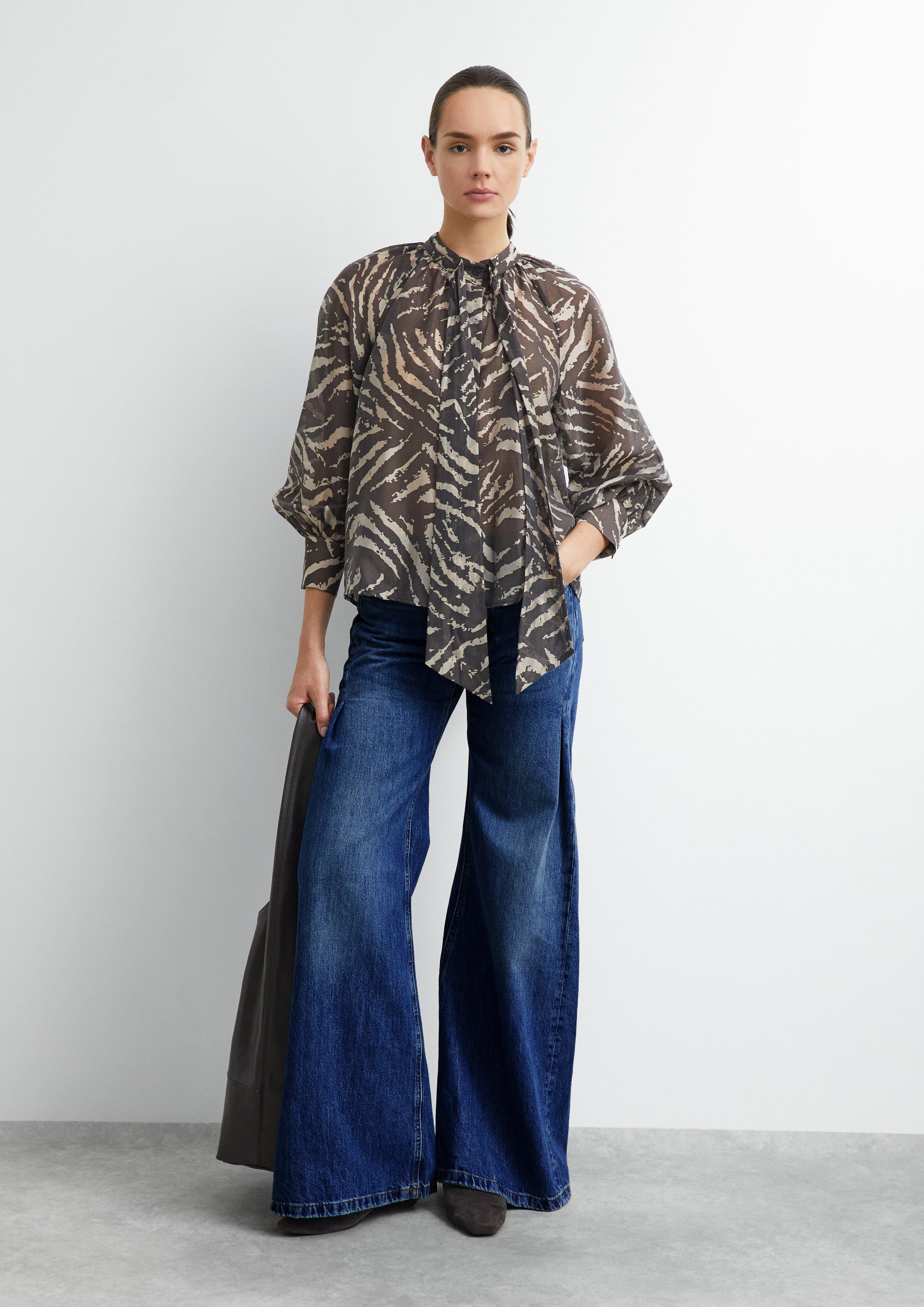 Bow-neck blouse in a lightweight lyocell blend in beige by COMMA