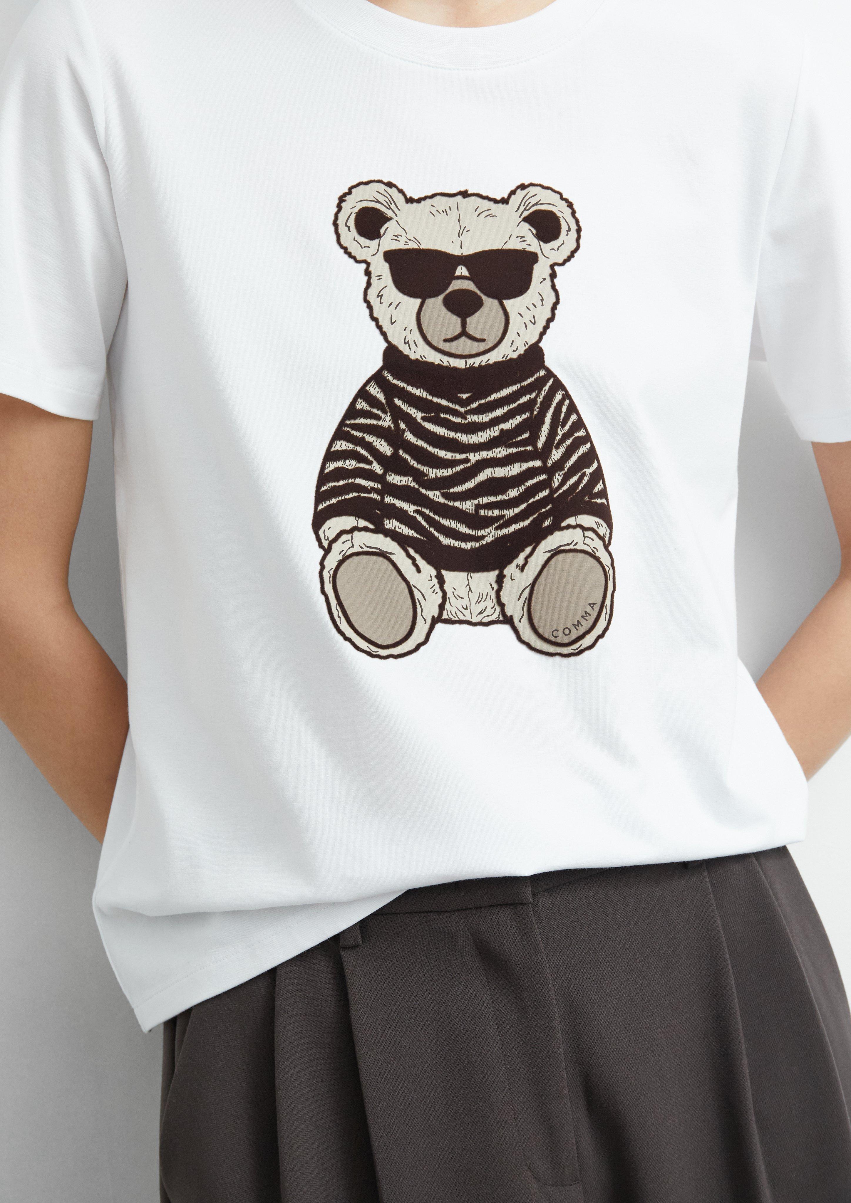 Femmes T-shirt avec illustration en blanc de comma