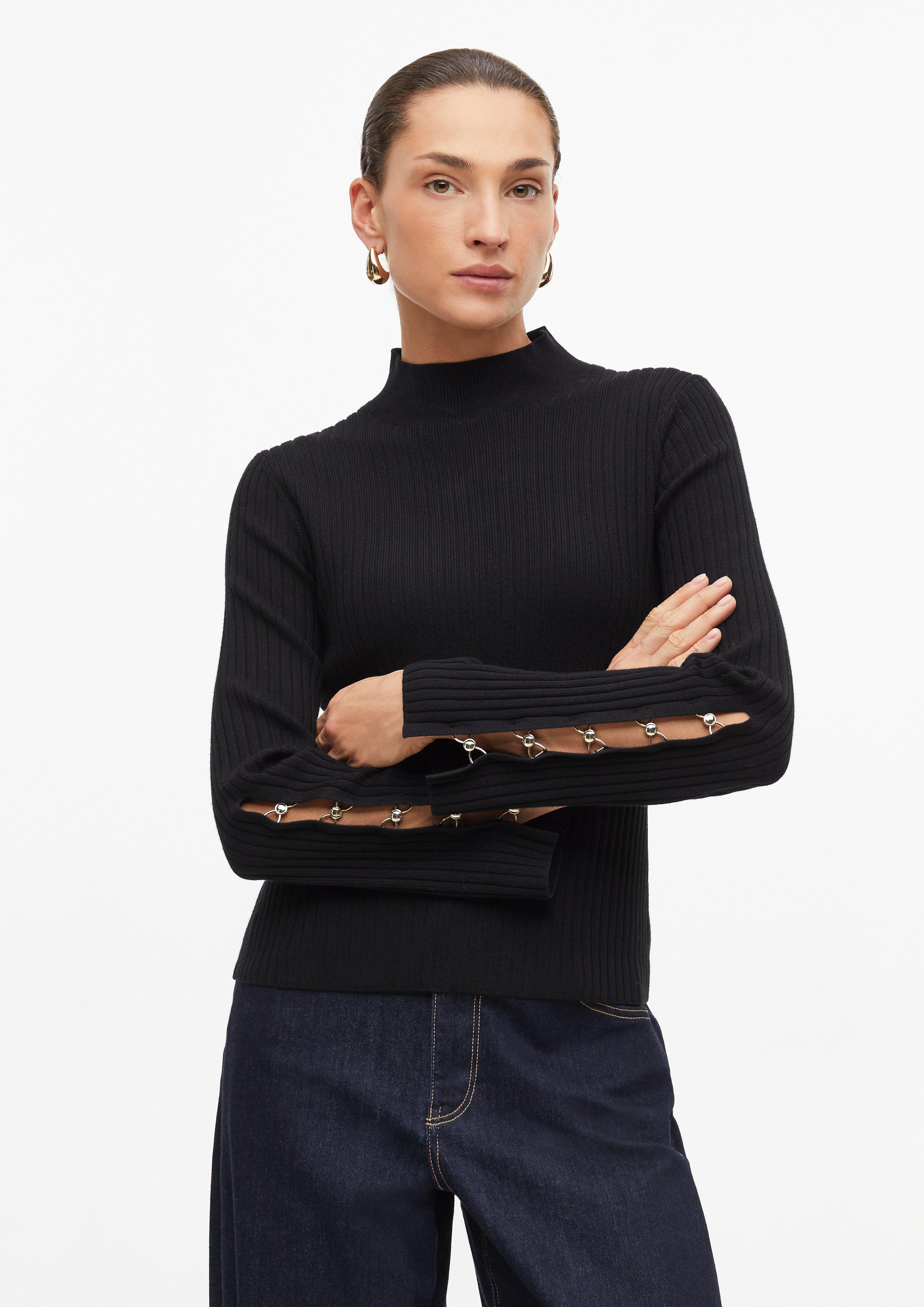 Femmes Pull à côtes avec détails décoratifs sur les manches en noir de s.Oliver BLACK LABEL