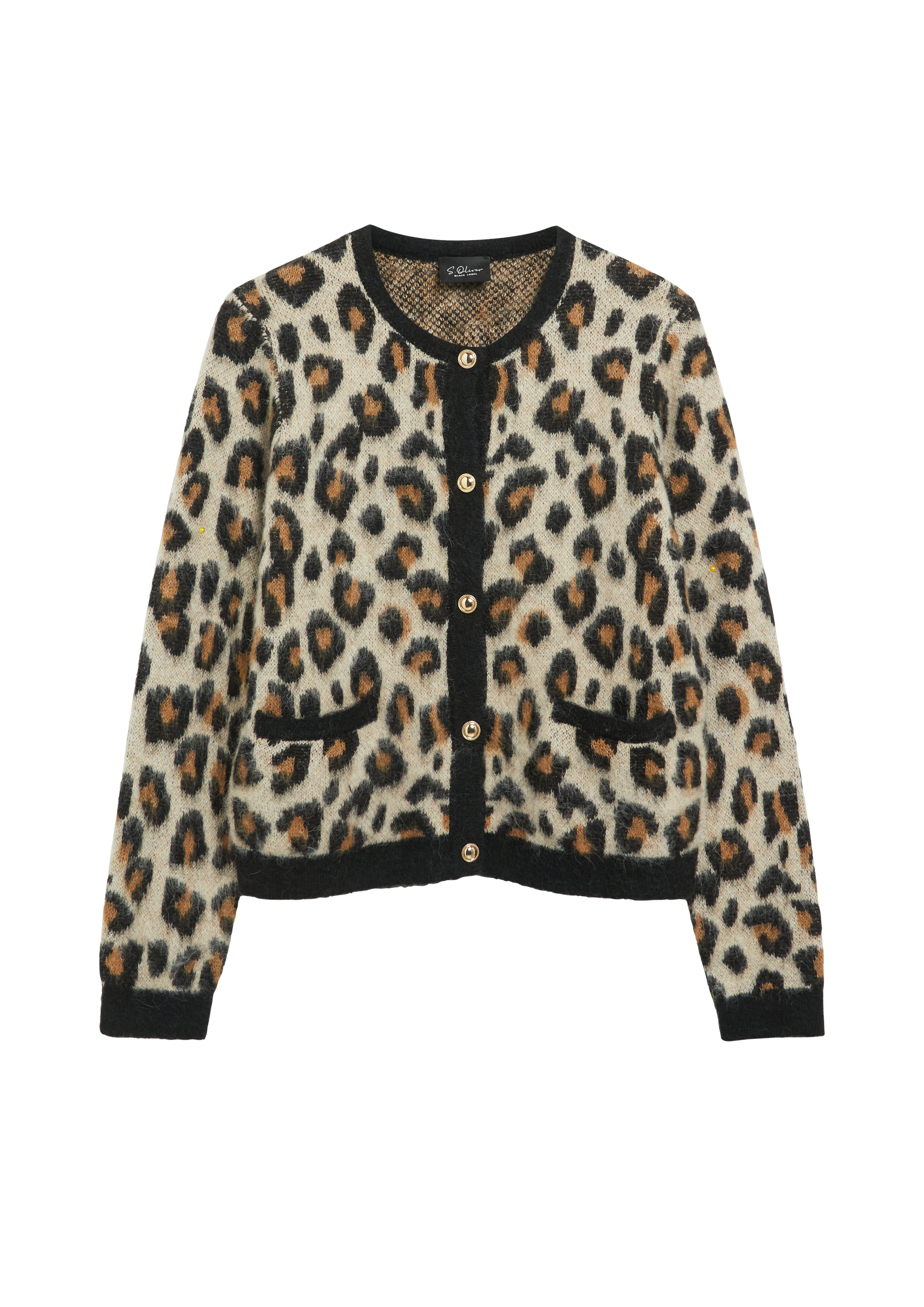 Gebreid vest met luipaardprint en zakken
