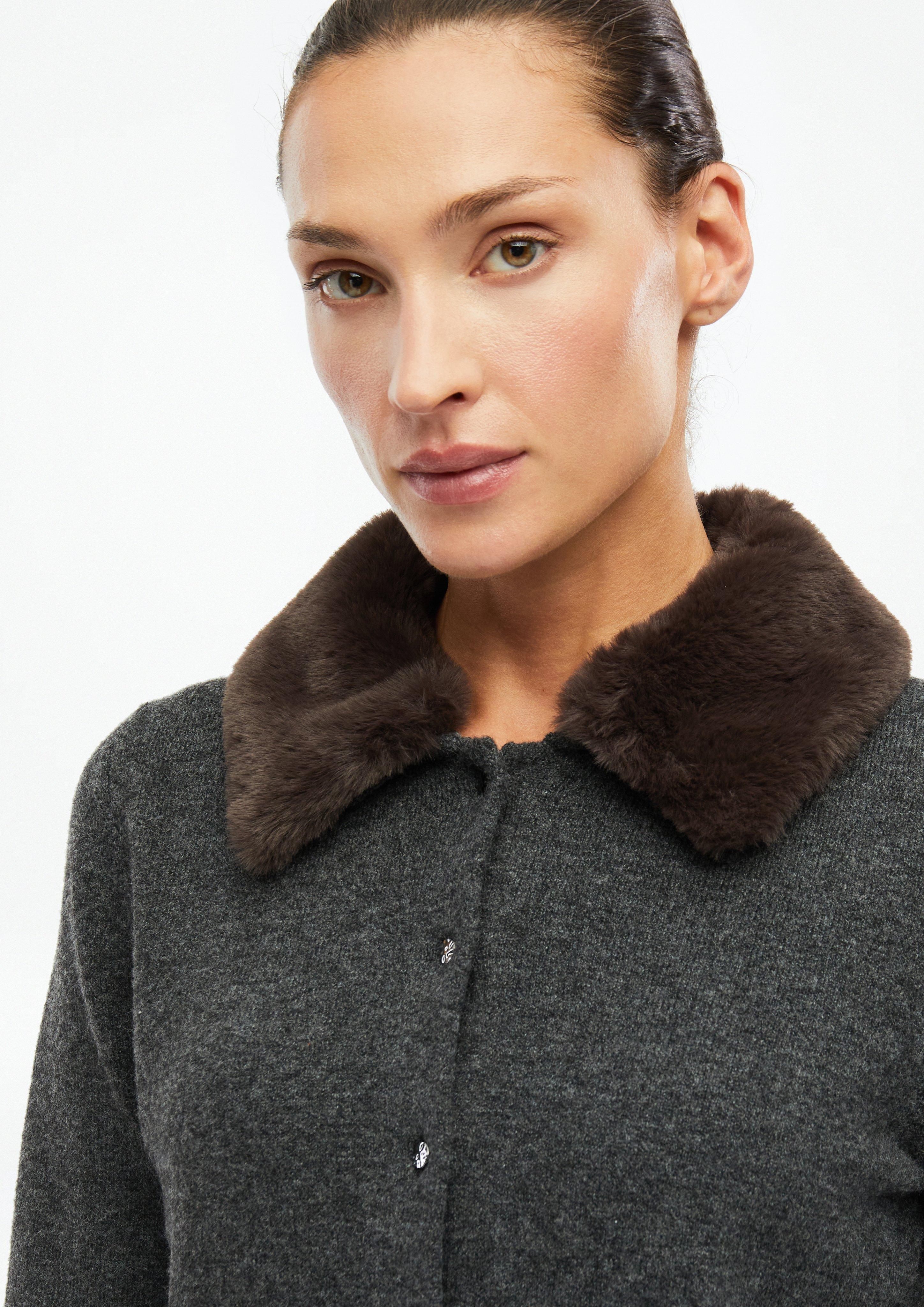 Women Cardigan with a faux fur collar in grey by s.Oliver BLACK LABEL