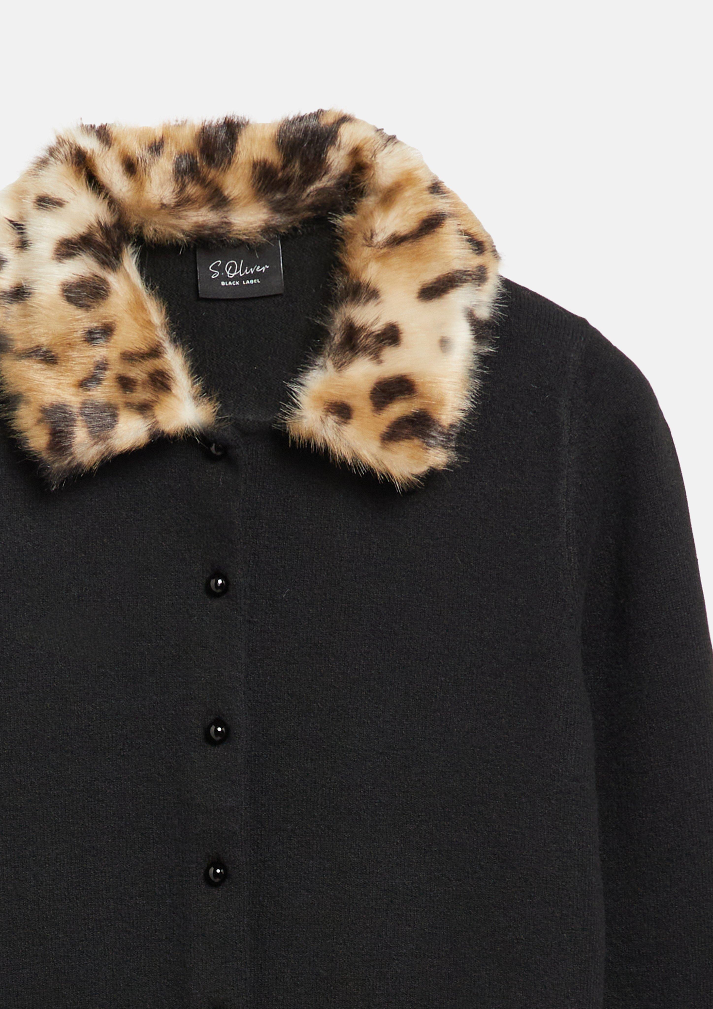 Femmes Cardigan à col léopard en noir de s.Oliver BLACK LABEL