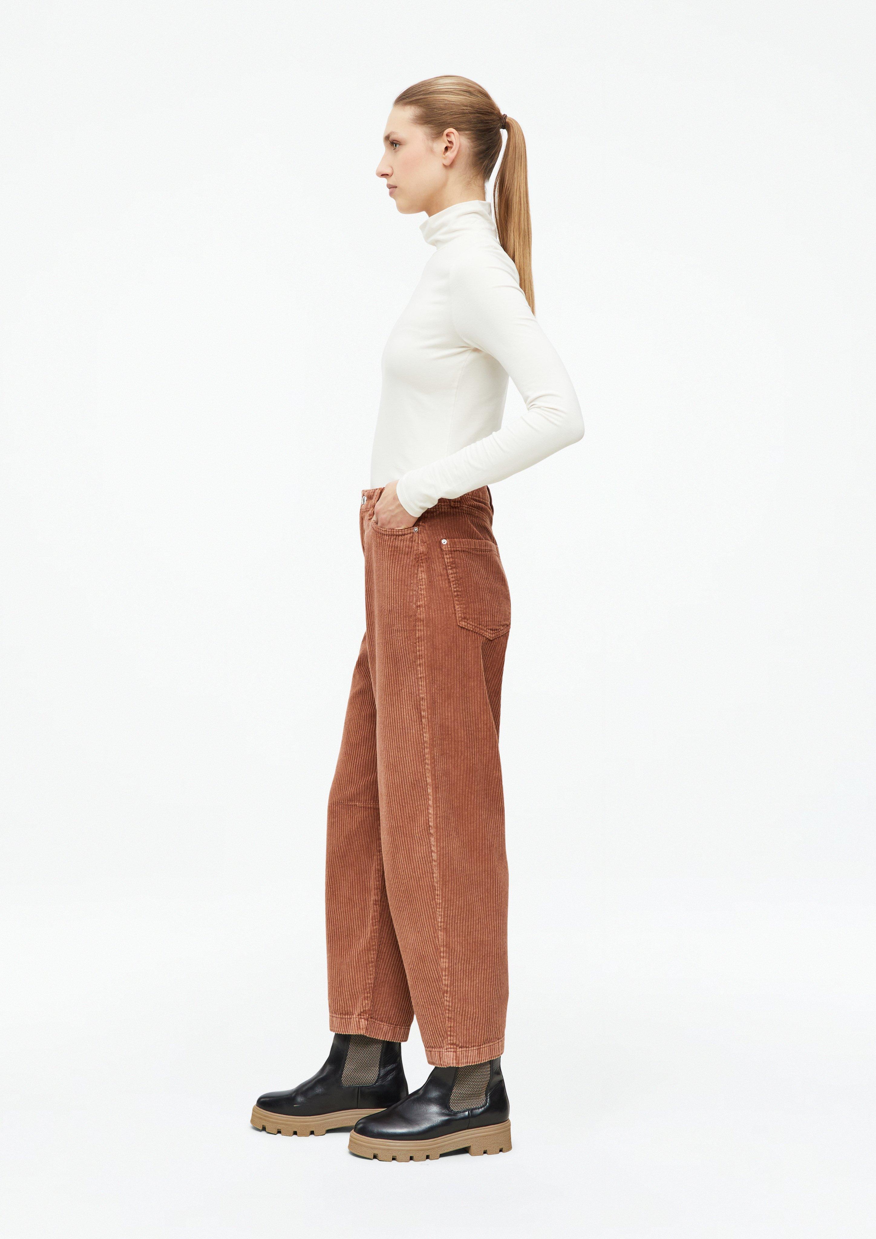 Damen Ankle-Cordhose mit Barrel Leg in orange von s.Oliver