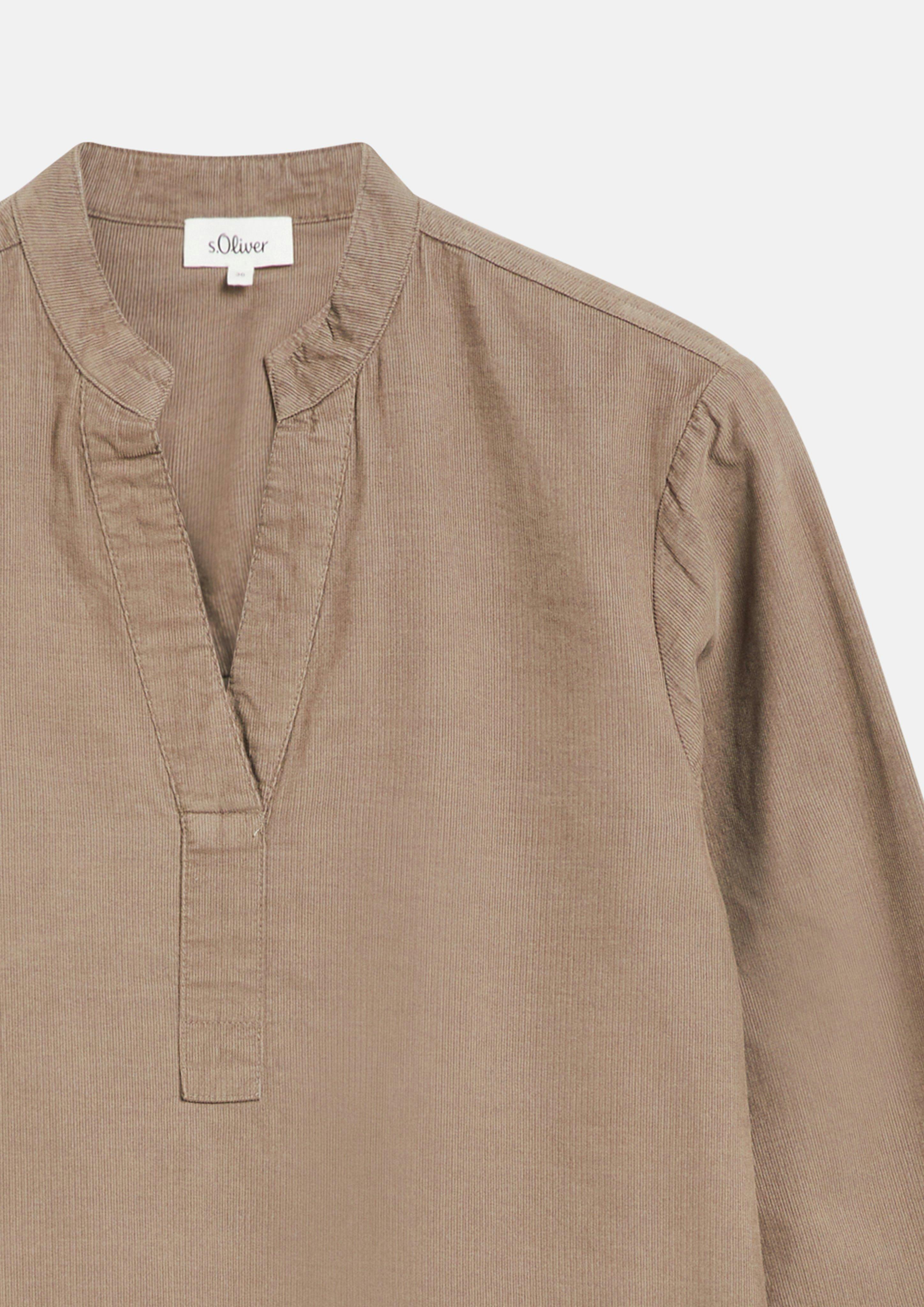 Women Fine-cord blouse with a stand-up collar in brown by s.Oliver