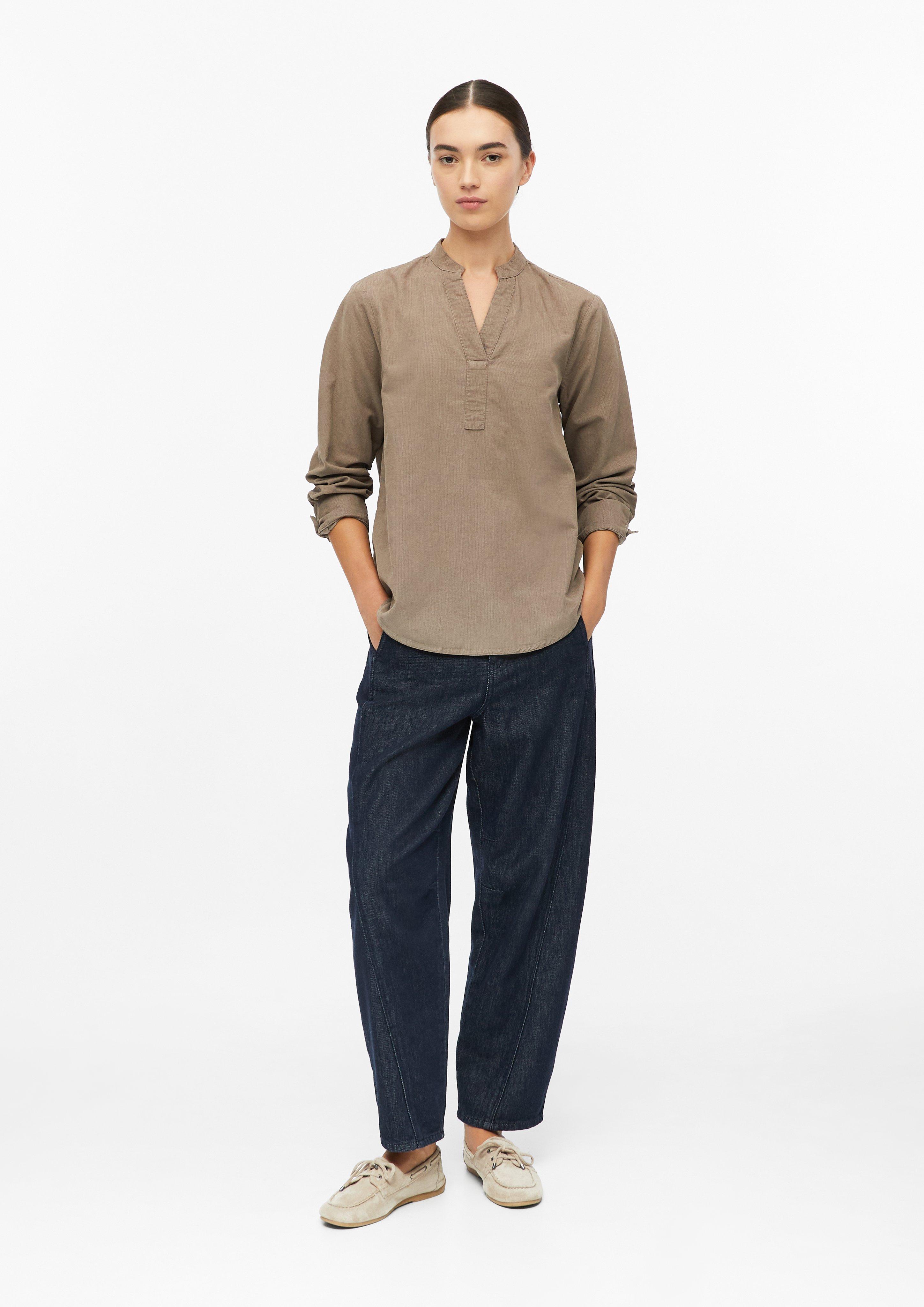 Women Fine-cord blouse with a stand-up collar in brown by s.Oliver