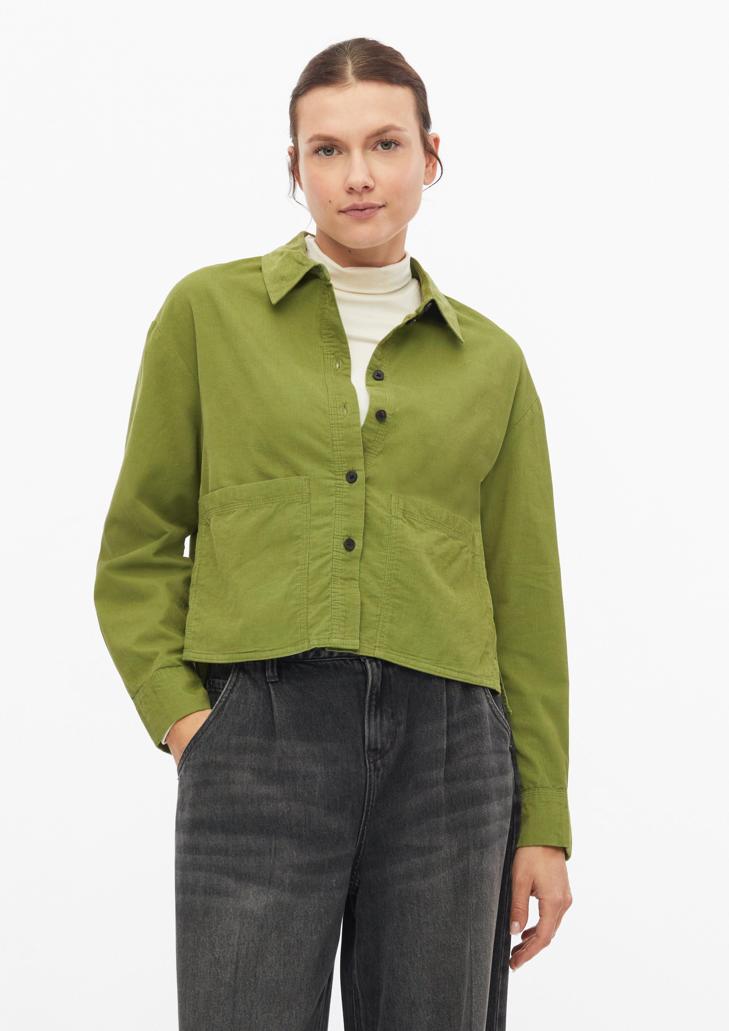 Soft corduroy blouse with patch pockets in guacamole by s.Oliver
