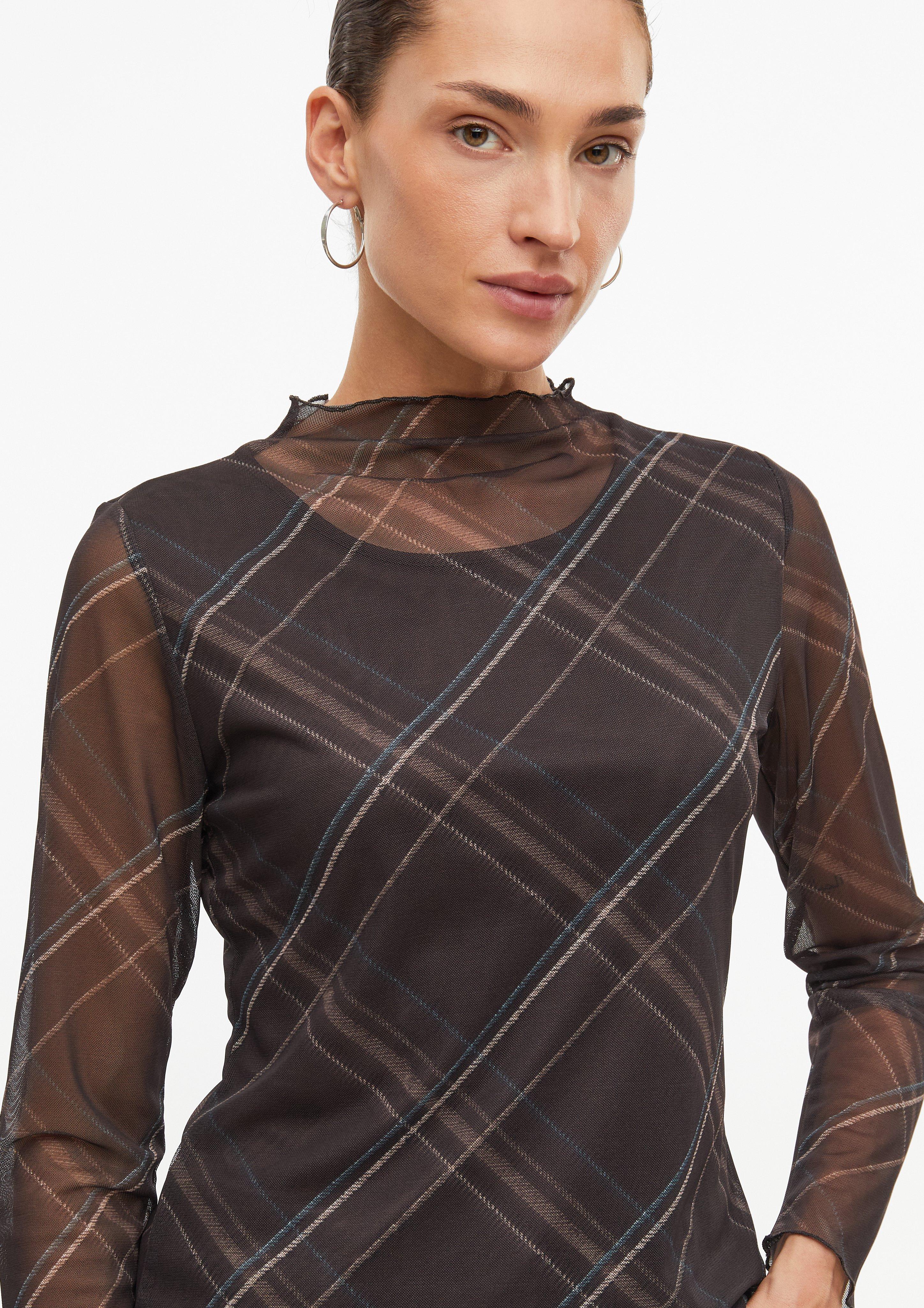 Damen Mesh-Langarmshirt mit Karo-Muster in braun von s.Oliver BLACK LABEL