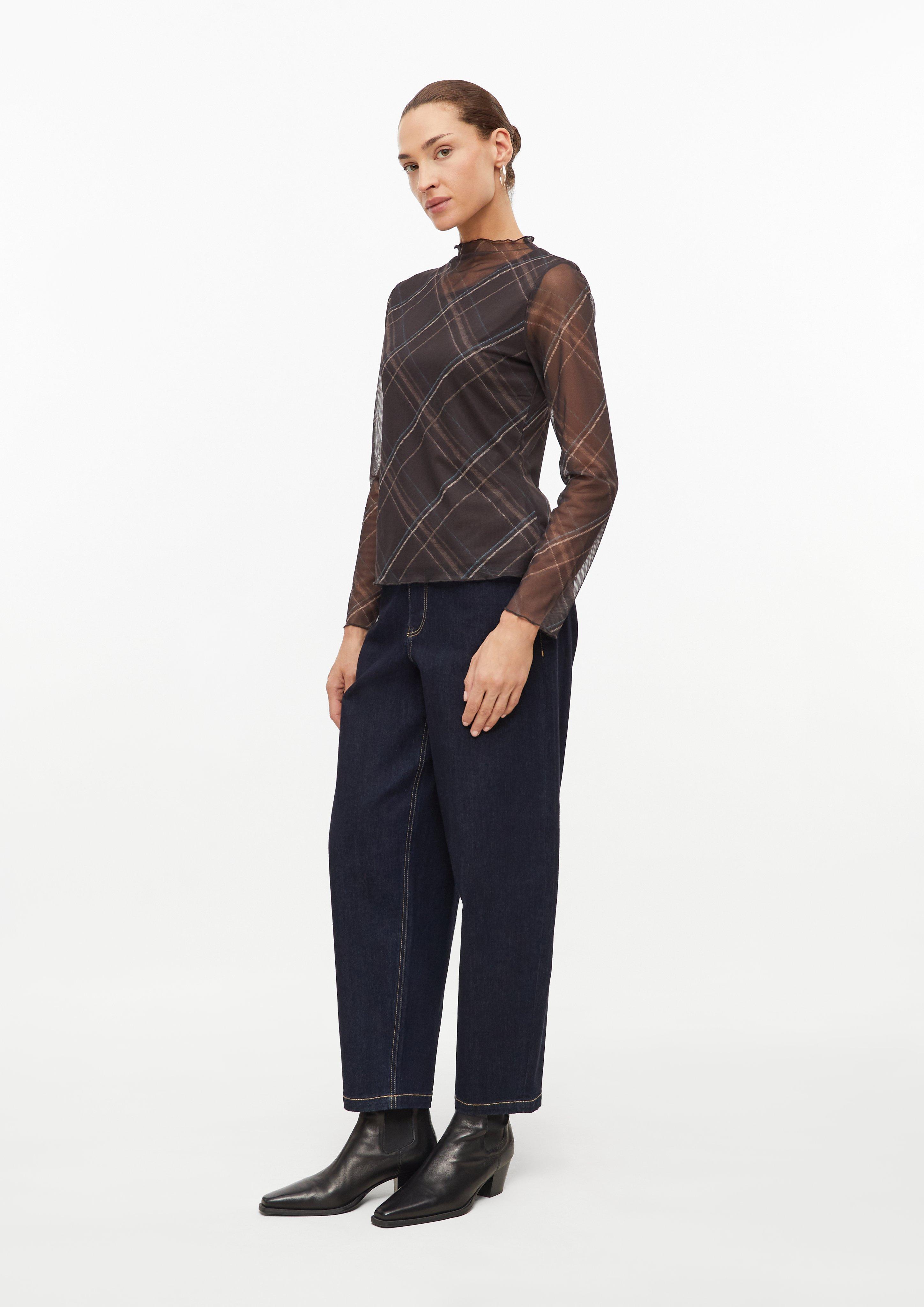 Damen Mesh-Langarmshirt mit Karo-Muster in braun von s.Oliver BLACK LABEL