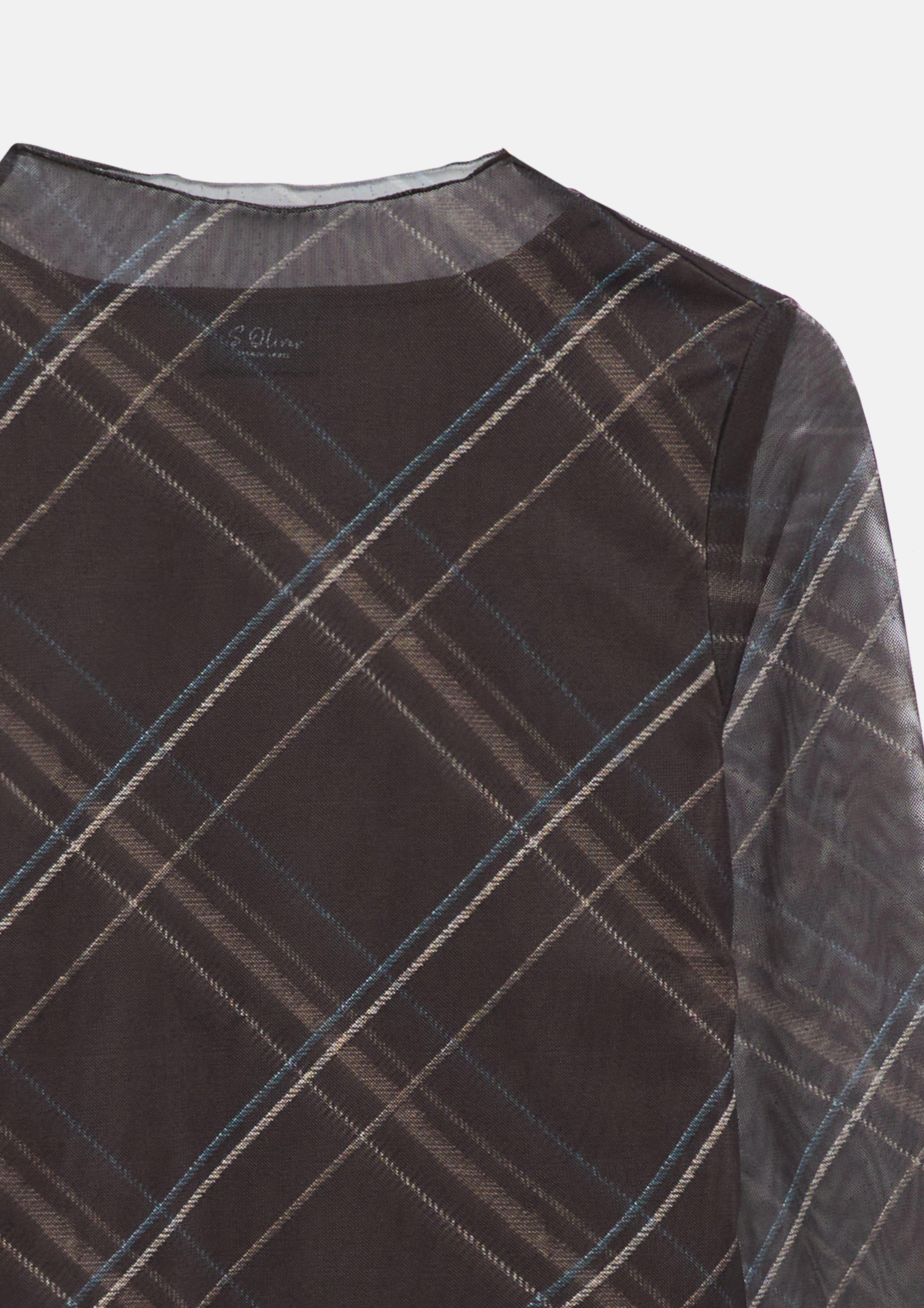Damen Mesh-Langarmshirt mit Karo-Muster in braun von s.Oliver BLACK LABEL