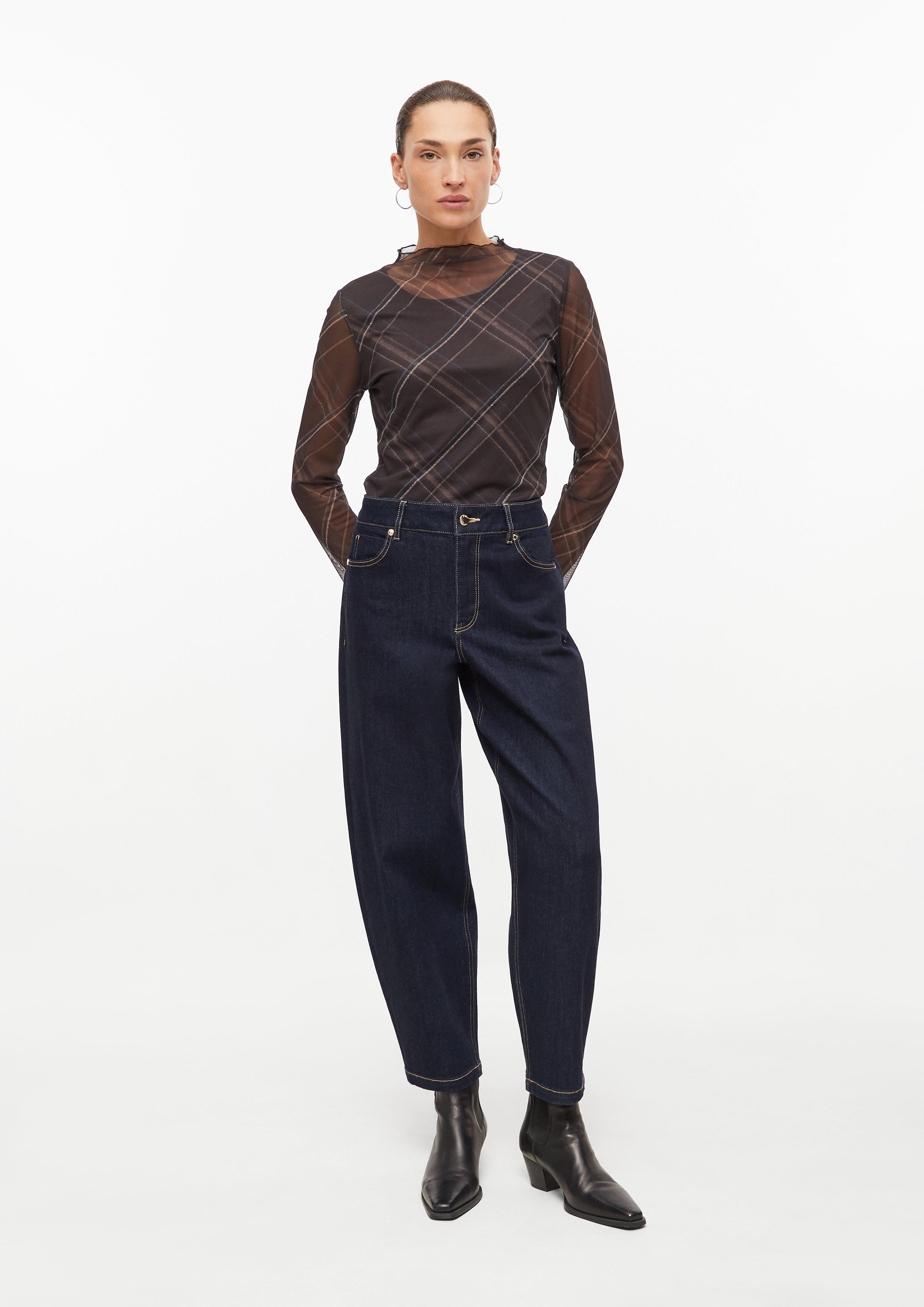 Damen Mesh-Langarmshirt mit Karo-Muster in braun von s.Oliver BLACK LABEL