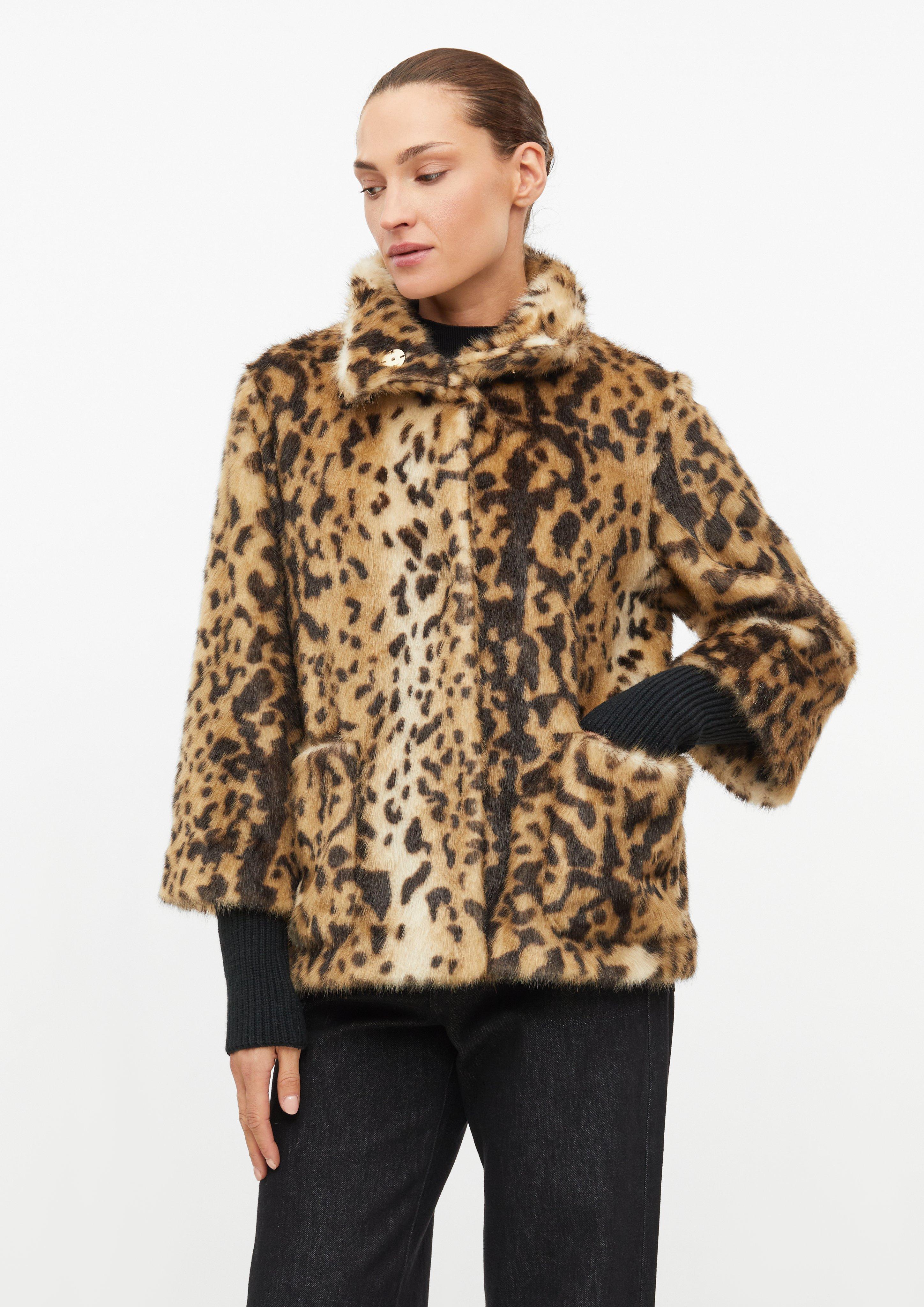 Women Faux-fur jacket with leopard print in brown by s.Oliver BLACK LABEL