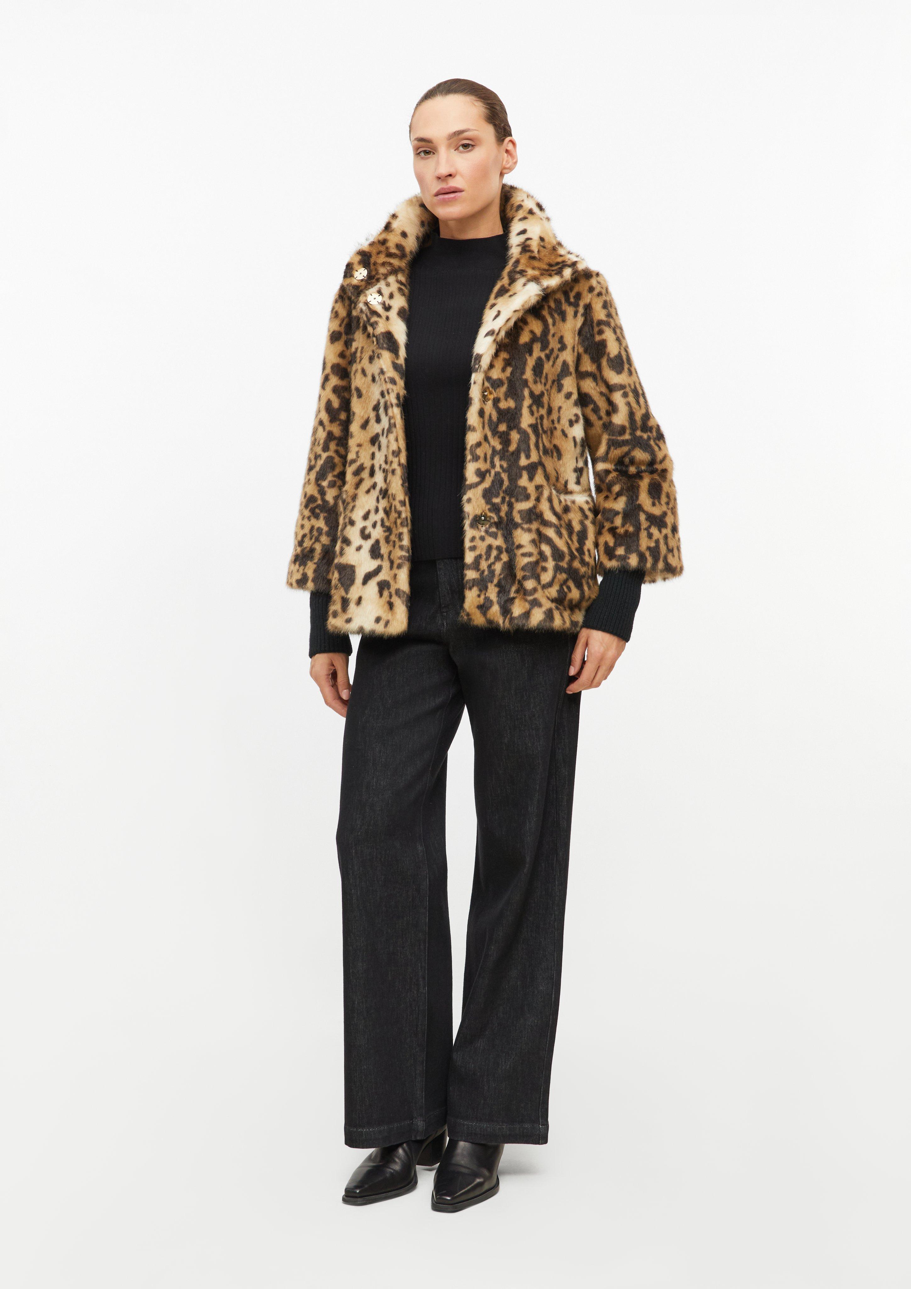 Women Faux-fur jacket with leopard print in brown by s.Oliver BLACK LABEL