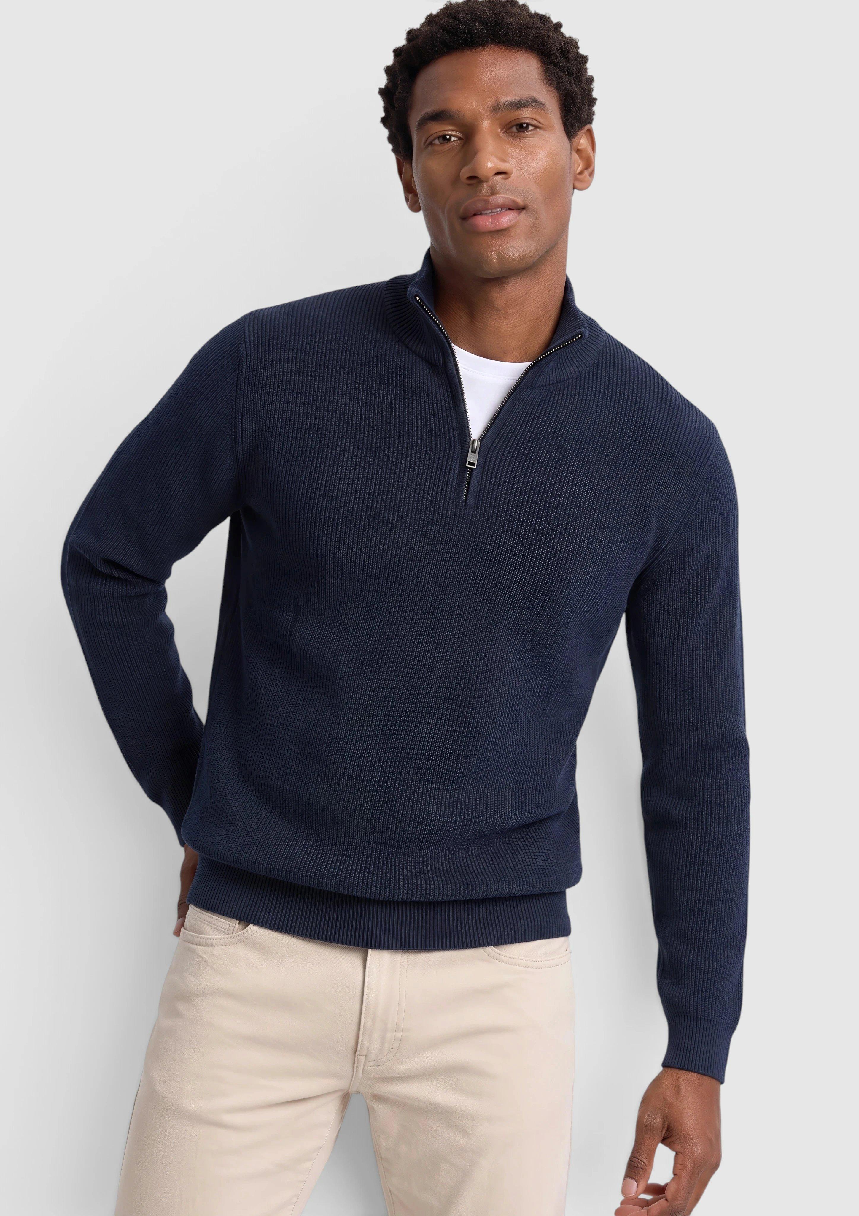 Pleten pulover s teksturo s troyer ovratnikom v barvi mornarsko modra od s.Oliver Men Tall Sizes