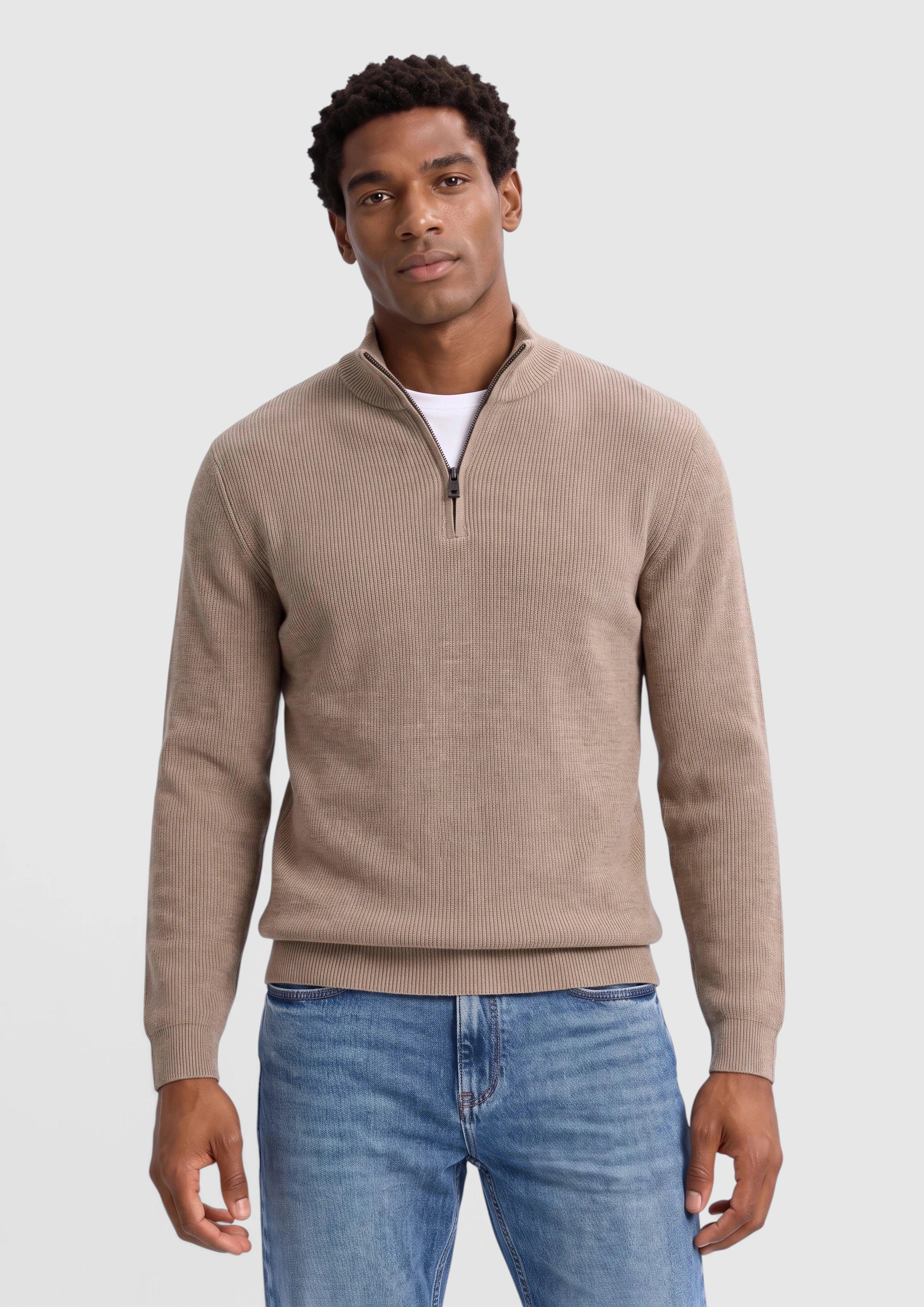 Gestructureerde gebreide trui met troyerkraag in bruin van s.Oliver Men Tall Sizes