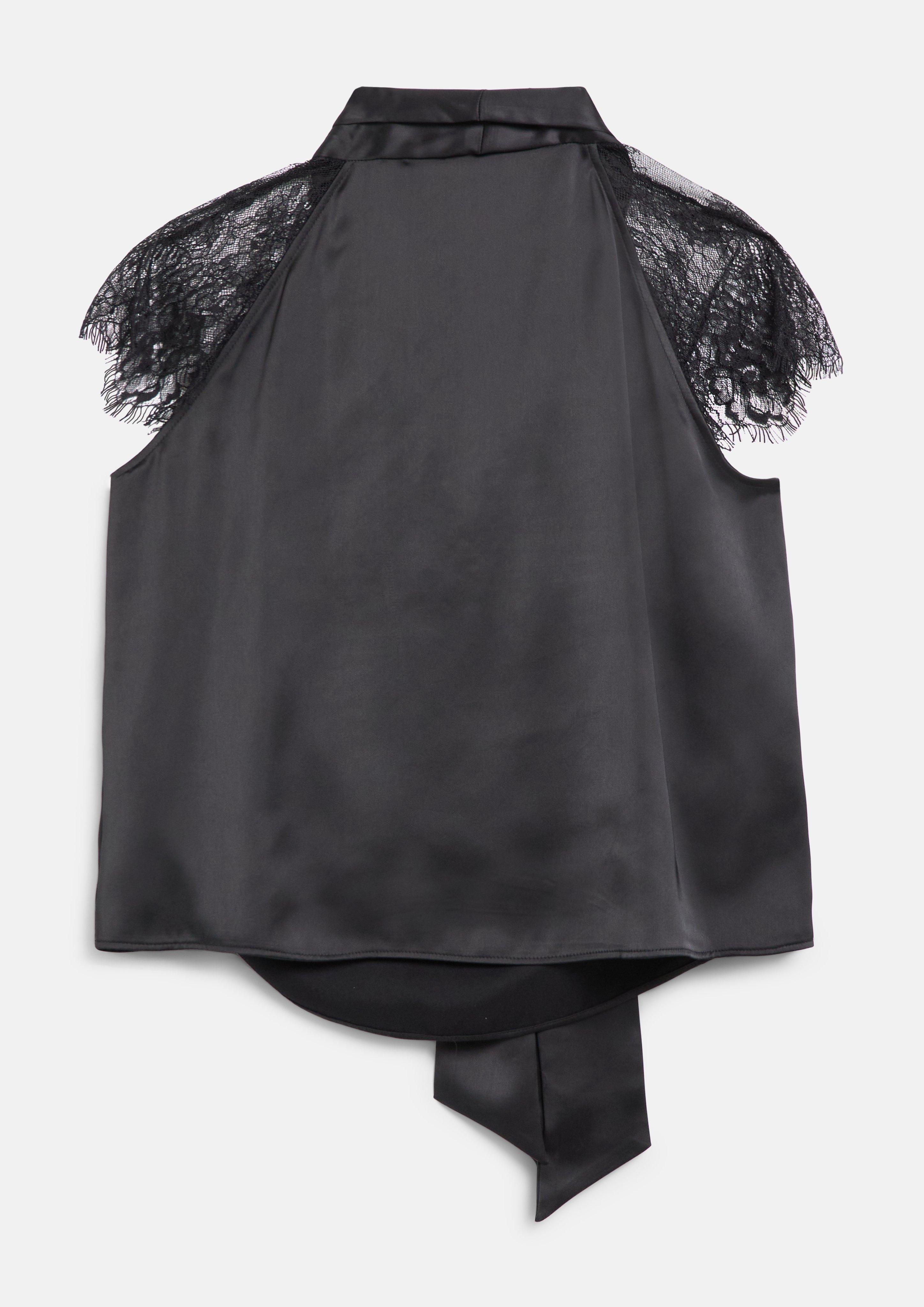 Women Blouse with a bow collar and lace details in black by s.Oliver BLACK LABEL