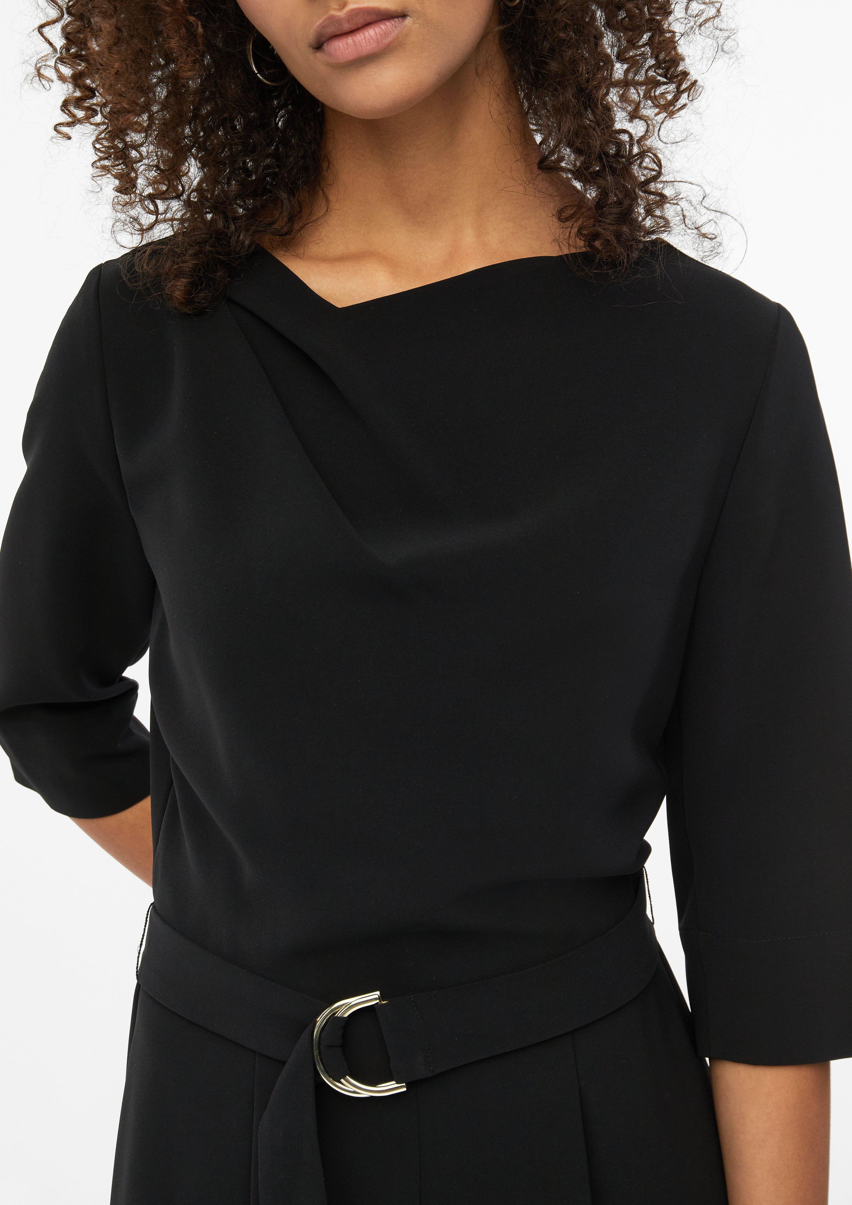 Damen Crêpe-Overall mit Wide Leg und Gürtel in schwarz von s.Oliver BLACK LABEL