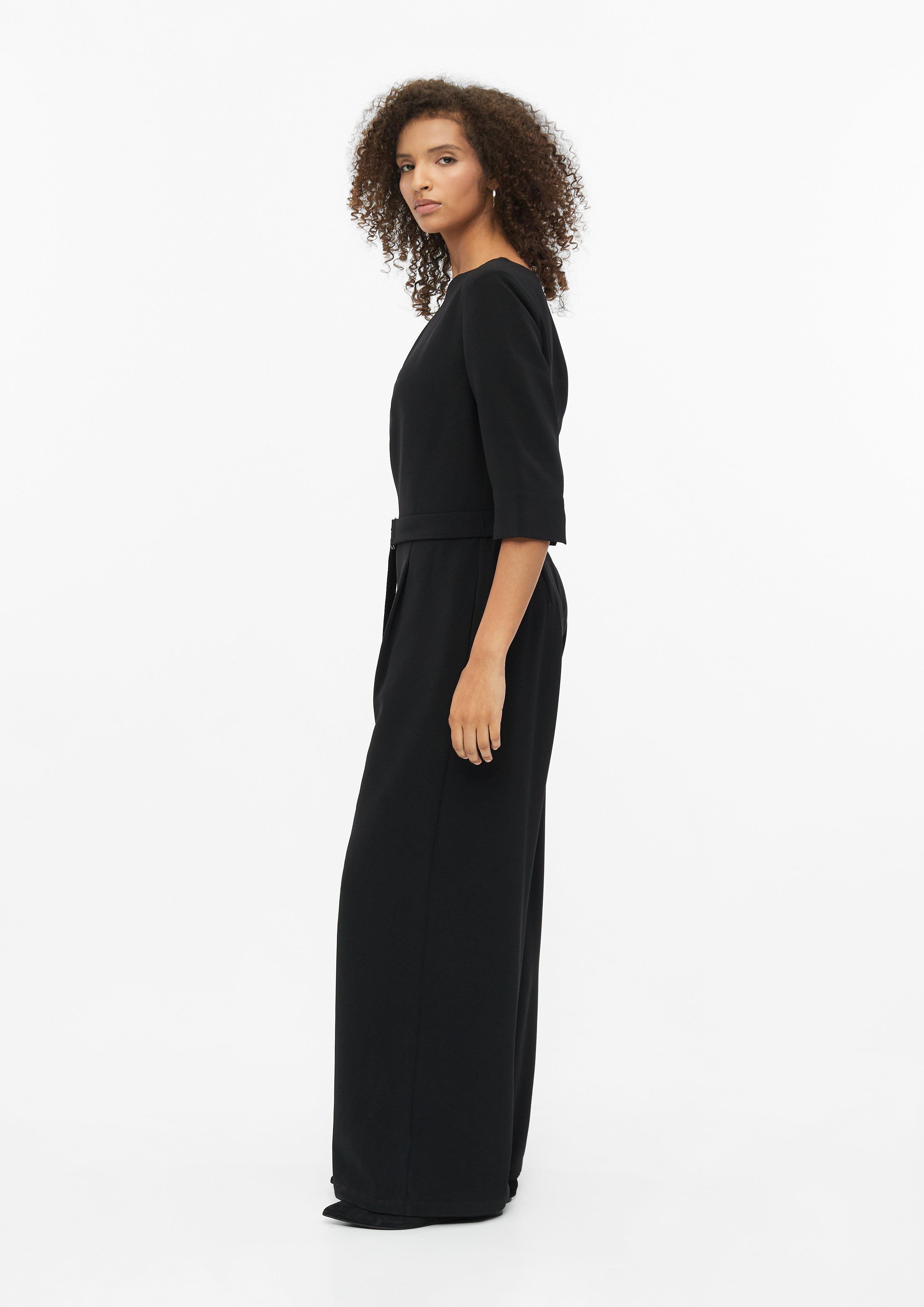 Damen Crêpe-Overall mit Wide Leg und Gürtel in schwarz von s.Oliver BLACK LABEL