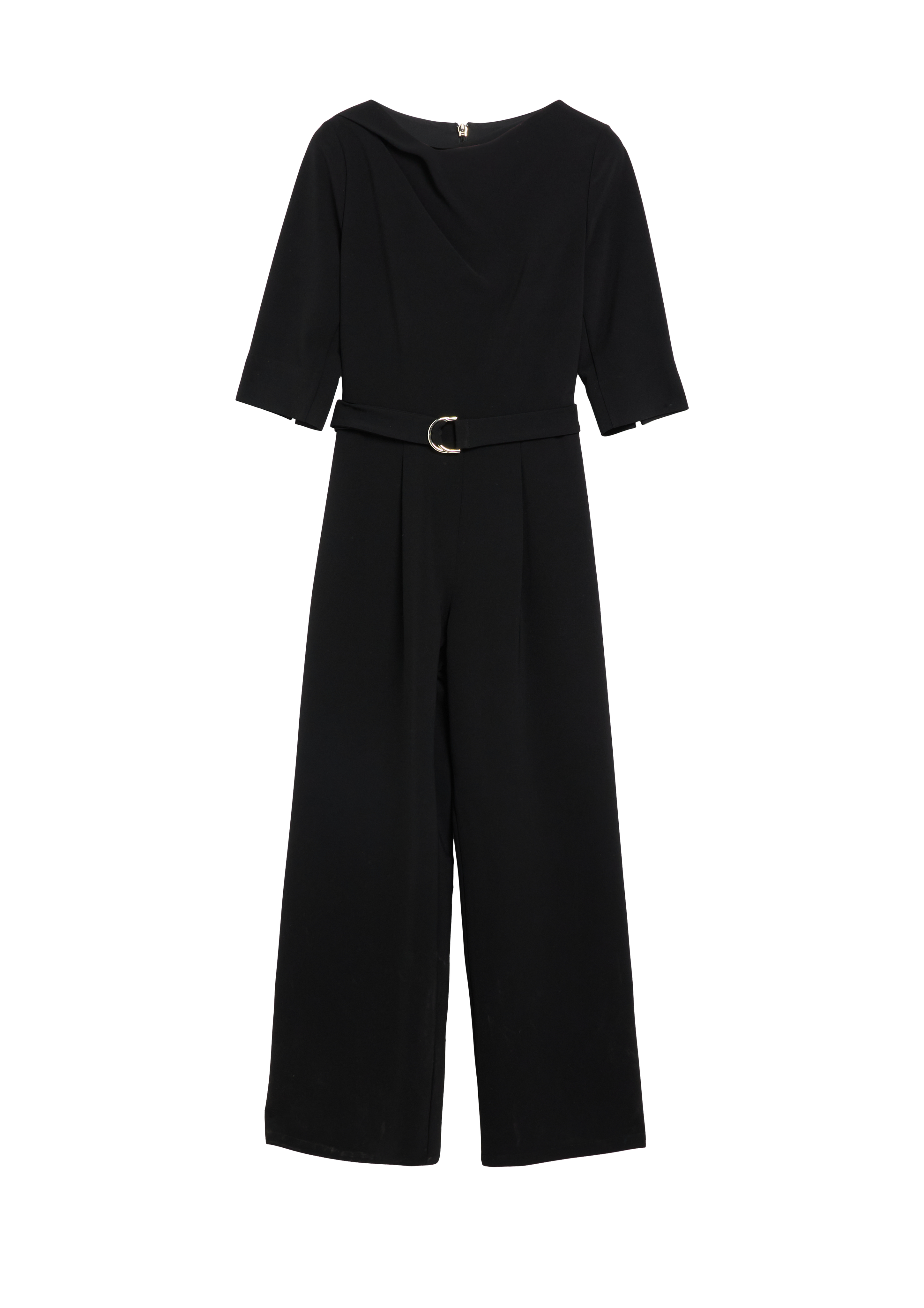 Crêpe-jumpsuit met wijde pijpen en riem