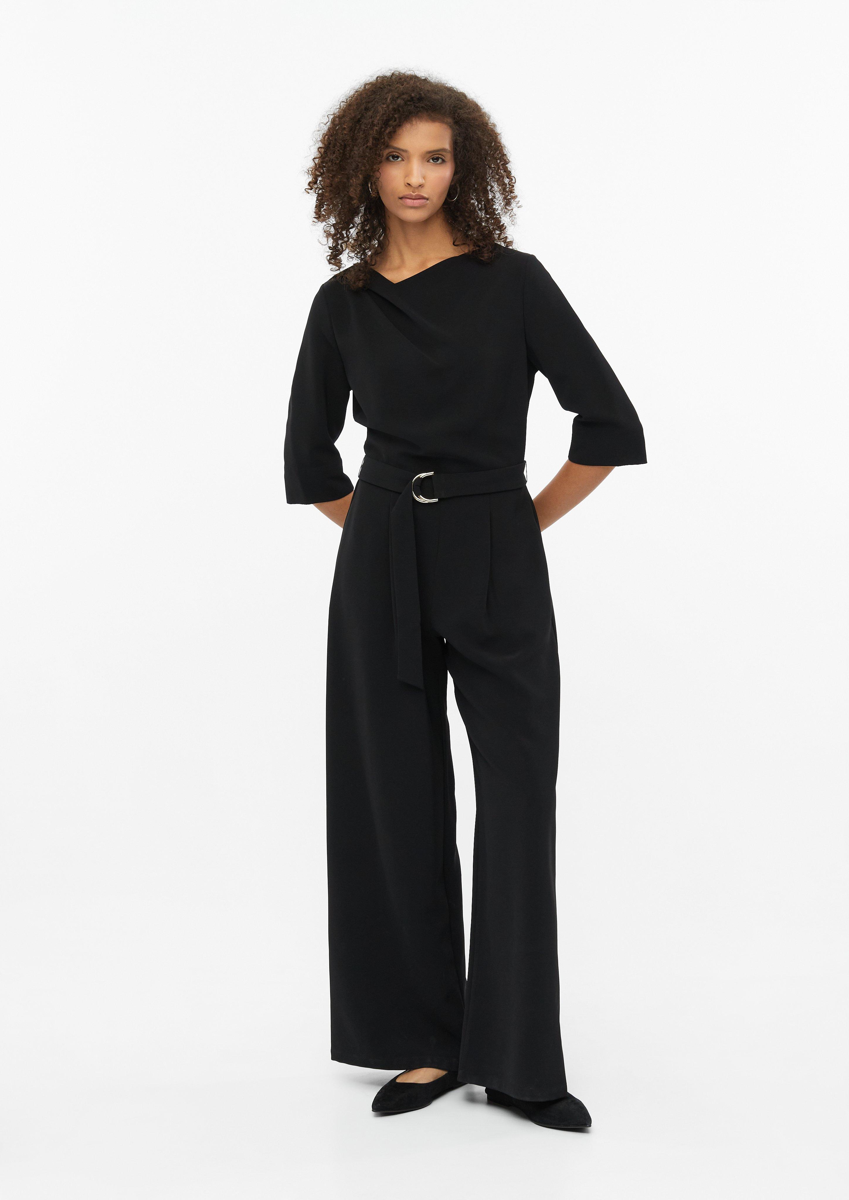 Damen Crêpe-Overall mit Wide Leg und Gürtel in schwarz von s.Oliver BLACK LABEL