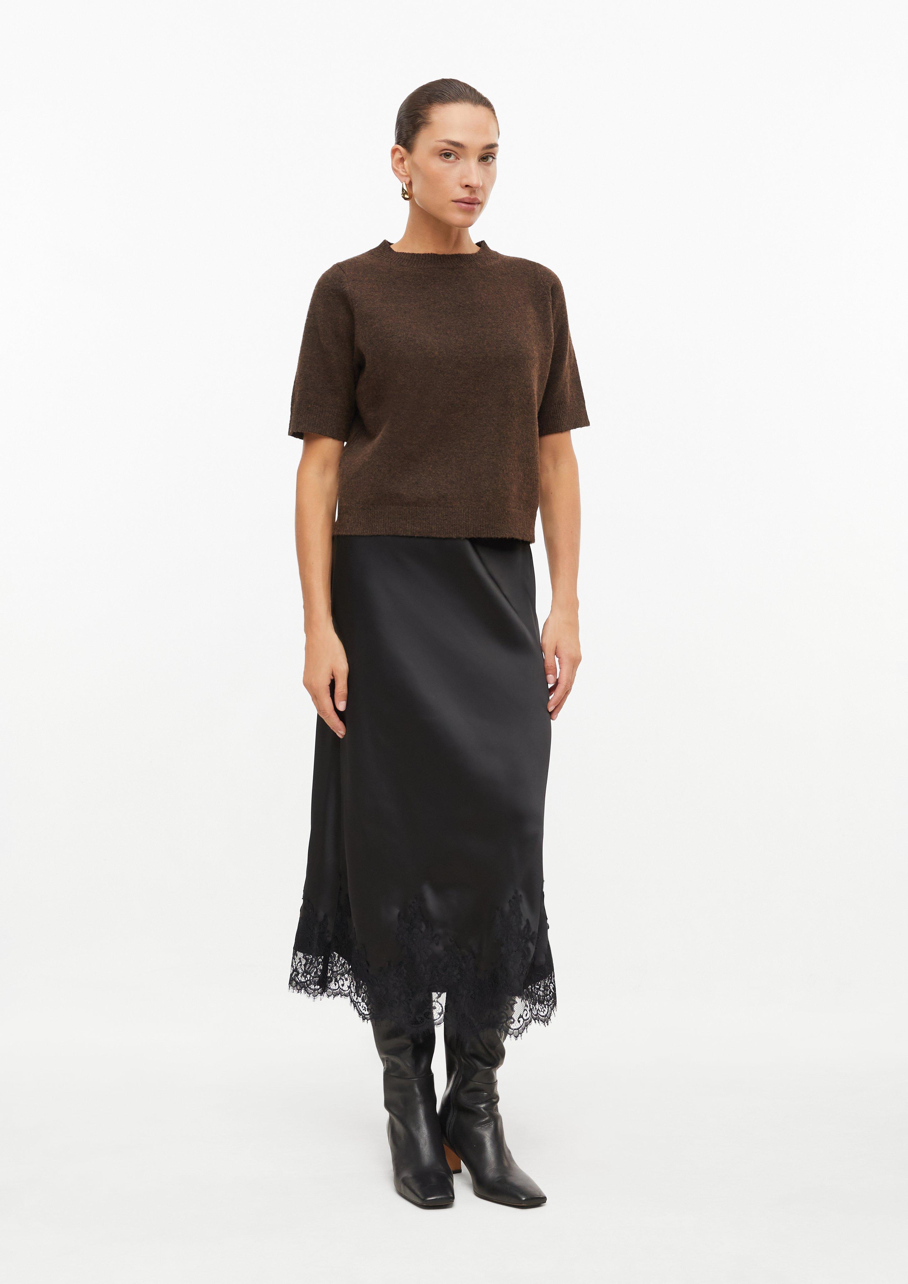 Jupe en satin avec de la dentelle en noir de s.Oliver BLACK LABEL