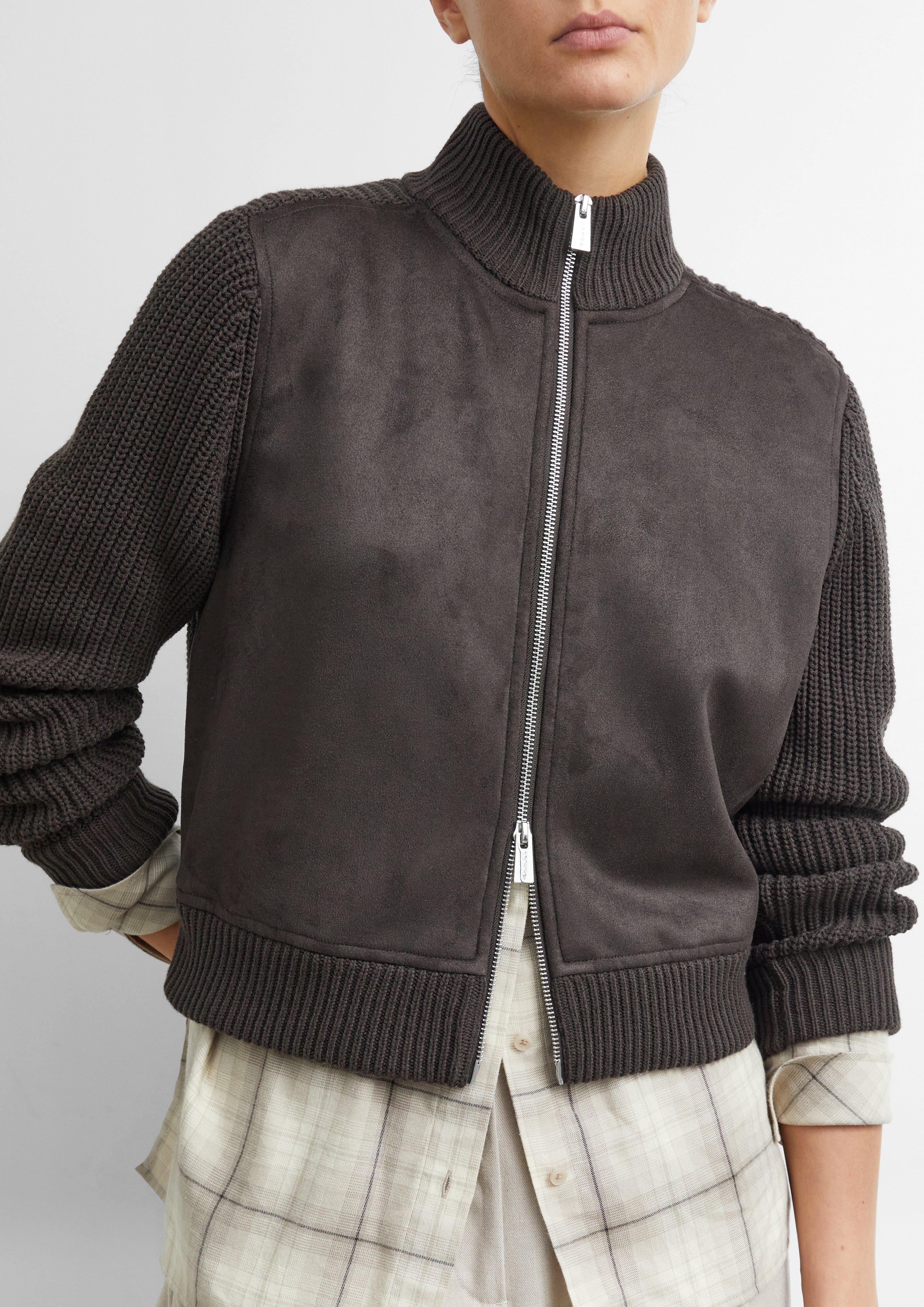 Damen Strickjacke mit Velours-Front in braun von COMMA