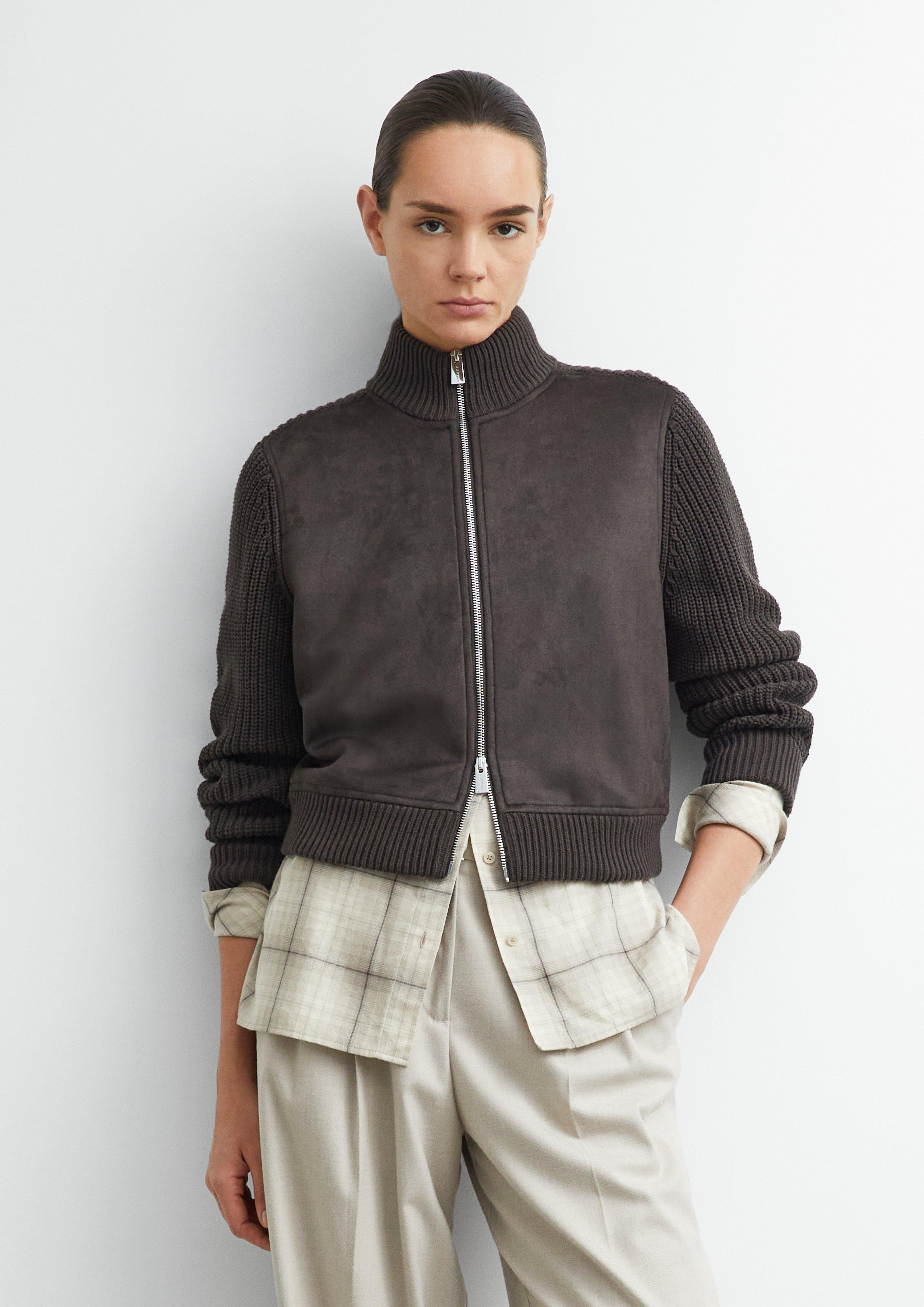 Damen Strickjacke mit Velours-Front in braun von COMMA
