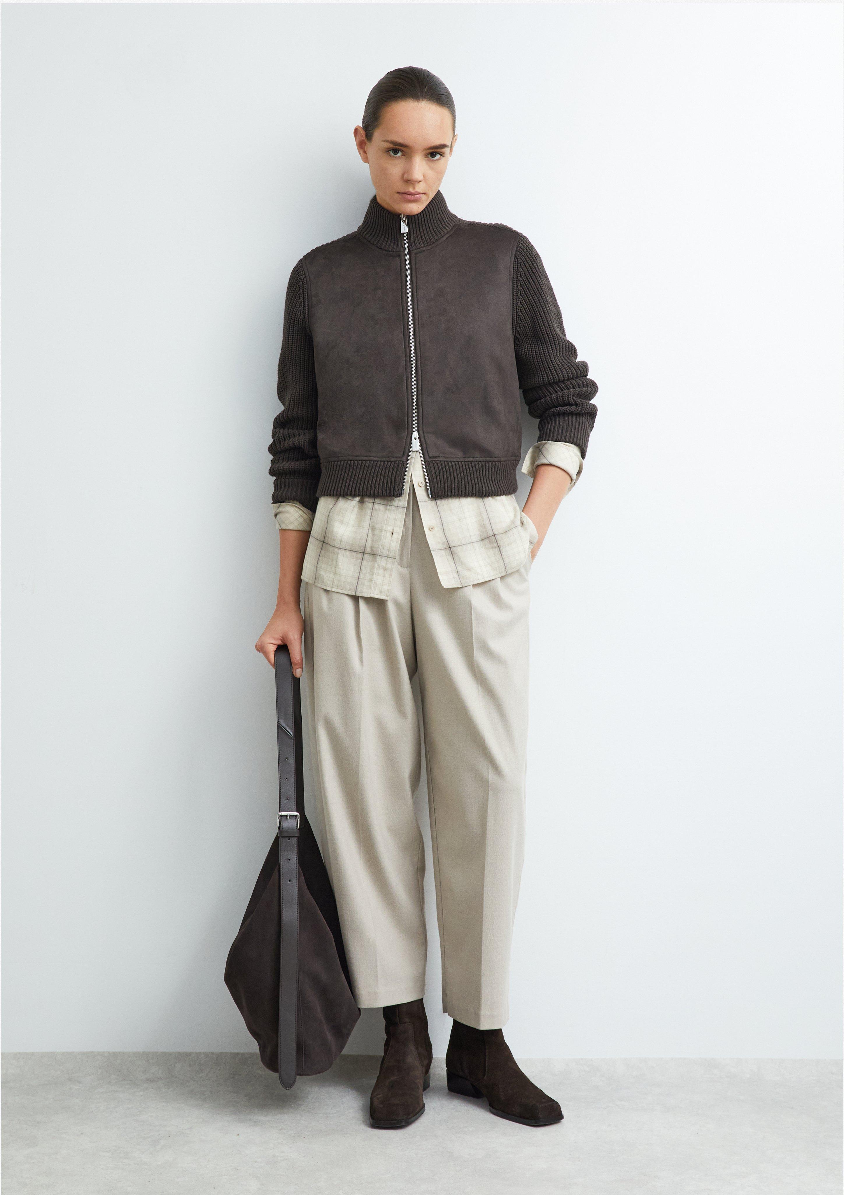 Damen Strickjacke mit Velours-Front in braun von COMMA