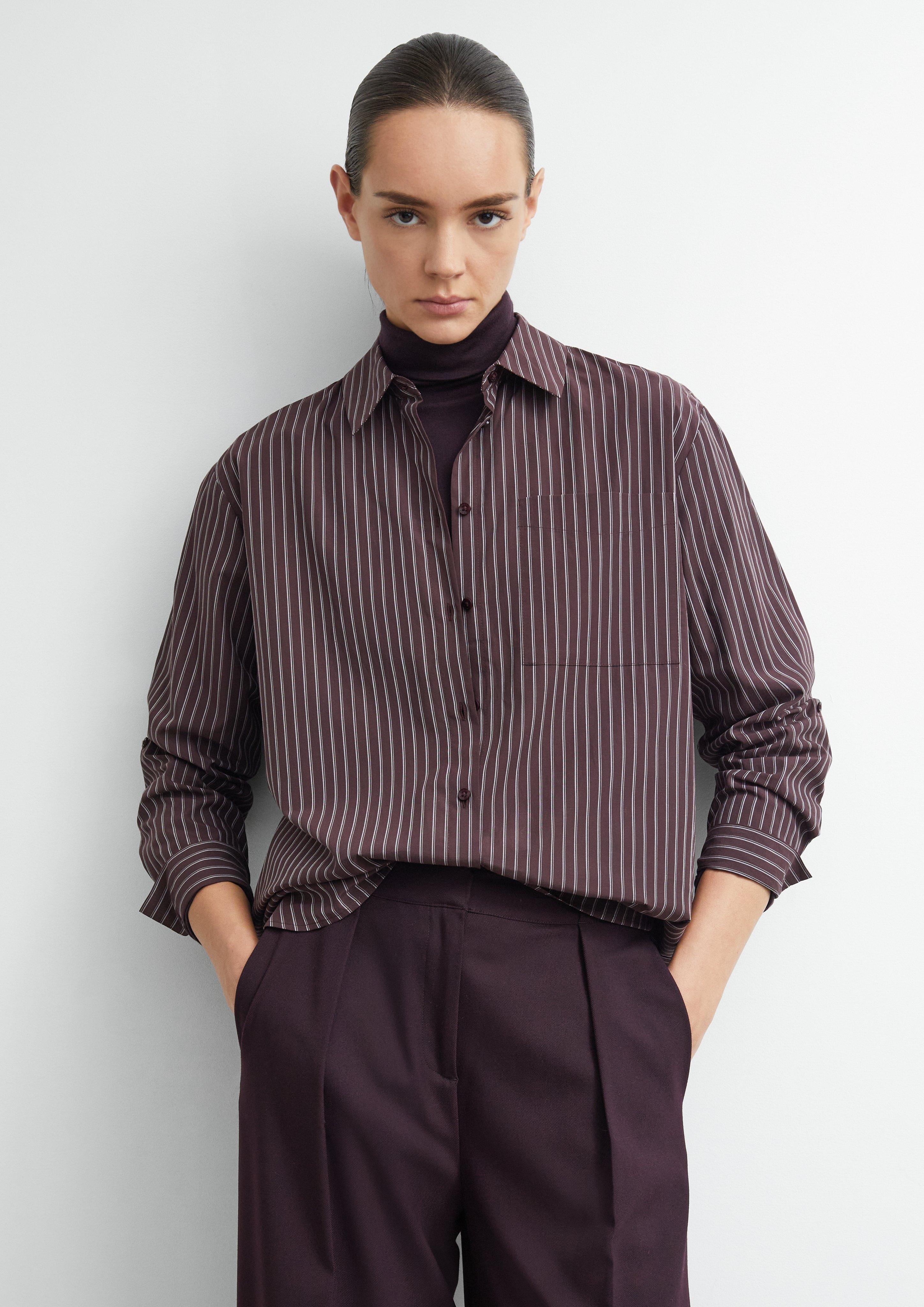 Gestreifte Popeline-Hemdbluse in bordeaux von COMMA