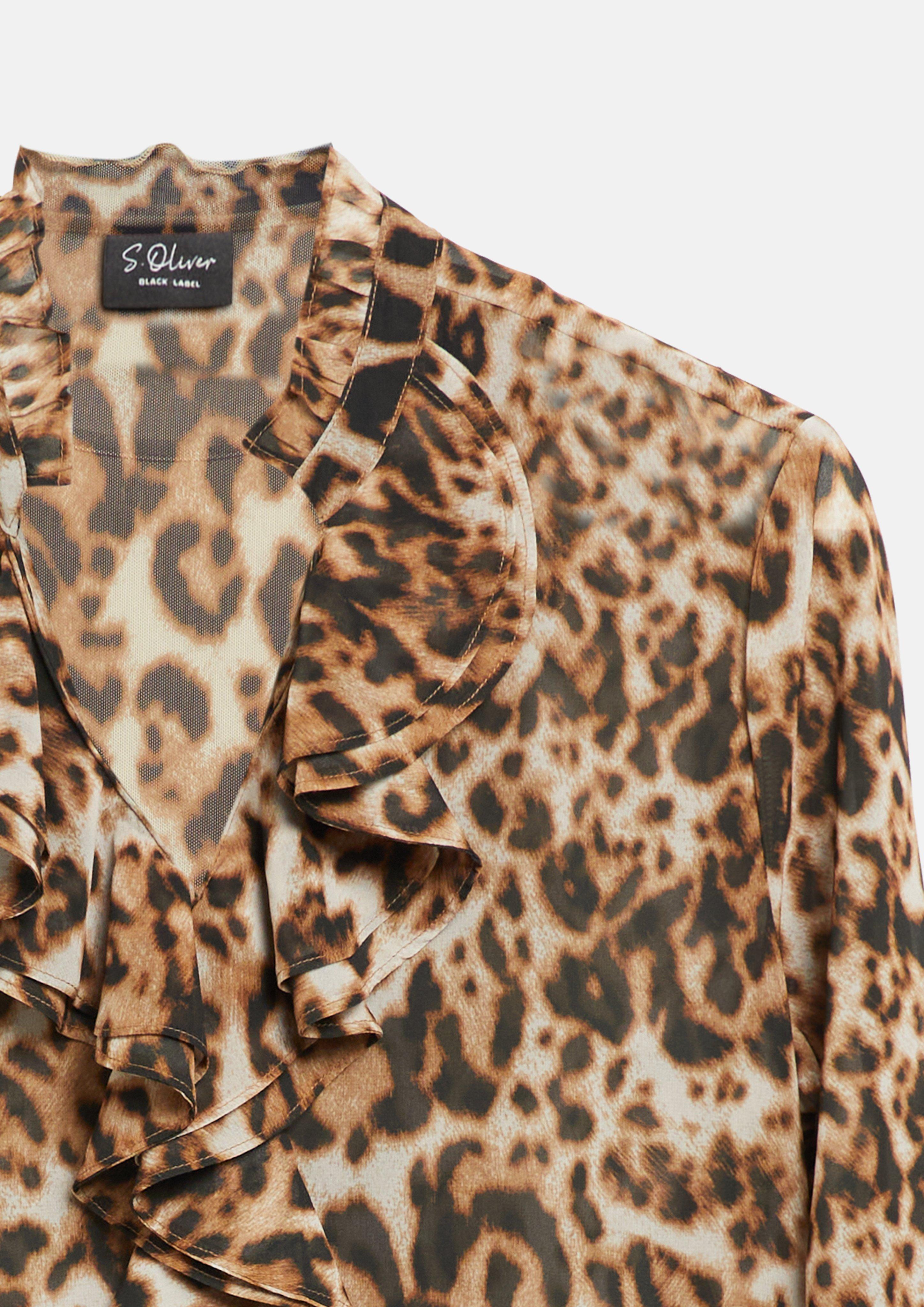 Damen Semitransparente Bluse mit Rüschenkragen und Leo-Print in braun von s.Oliver BLACK LABEL