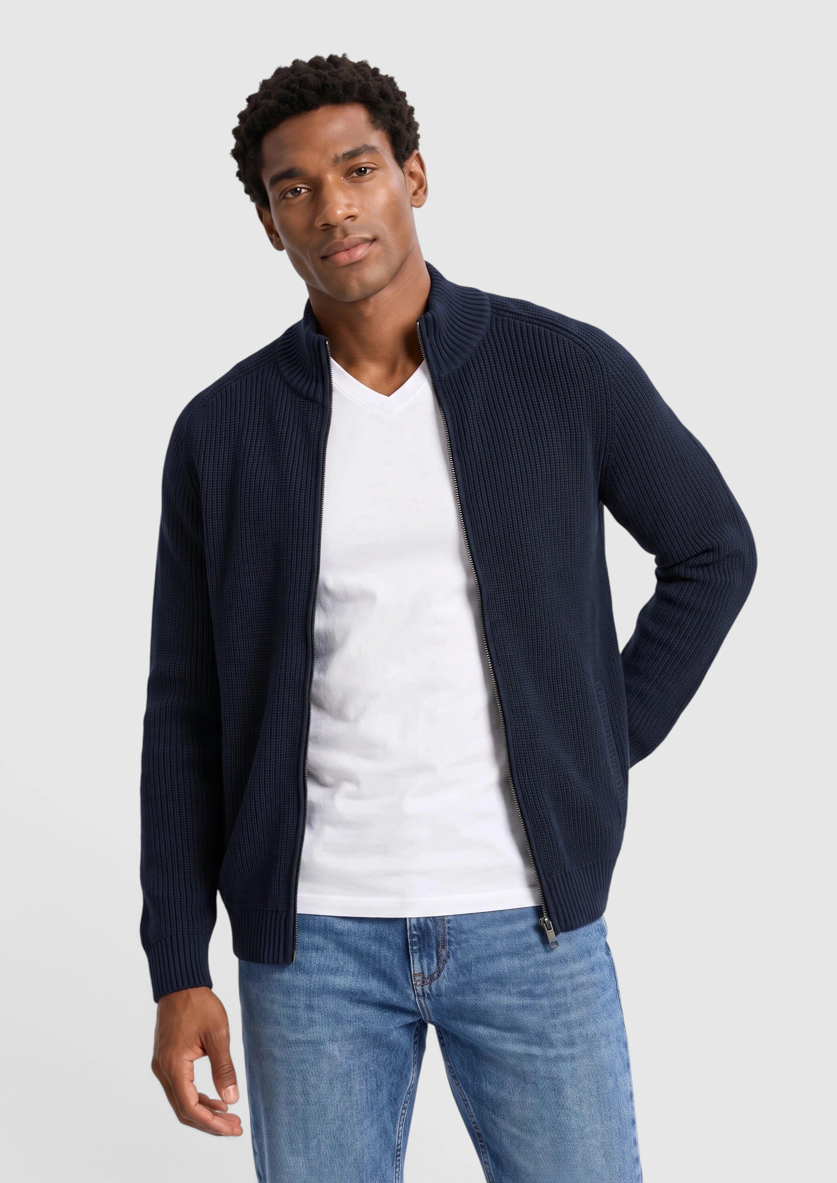 Strukturierte Strickjacke aus 100% Baumwolle in Farbe navy von s.Oliver Men Tall Sizes