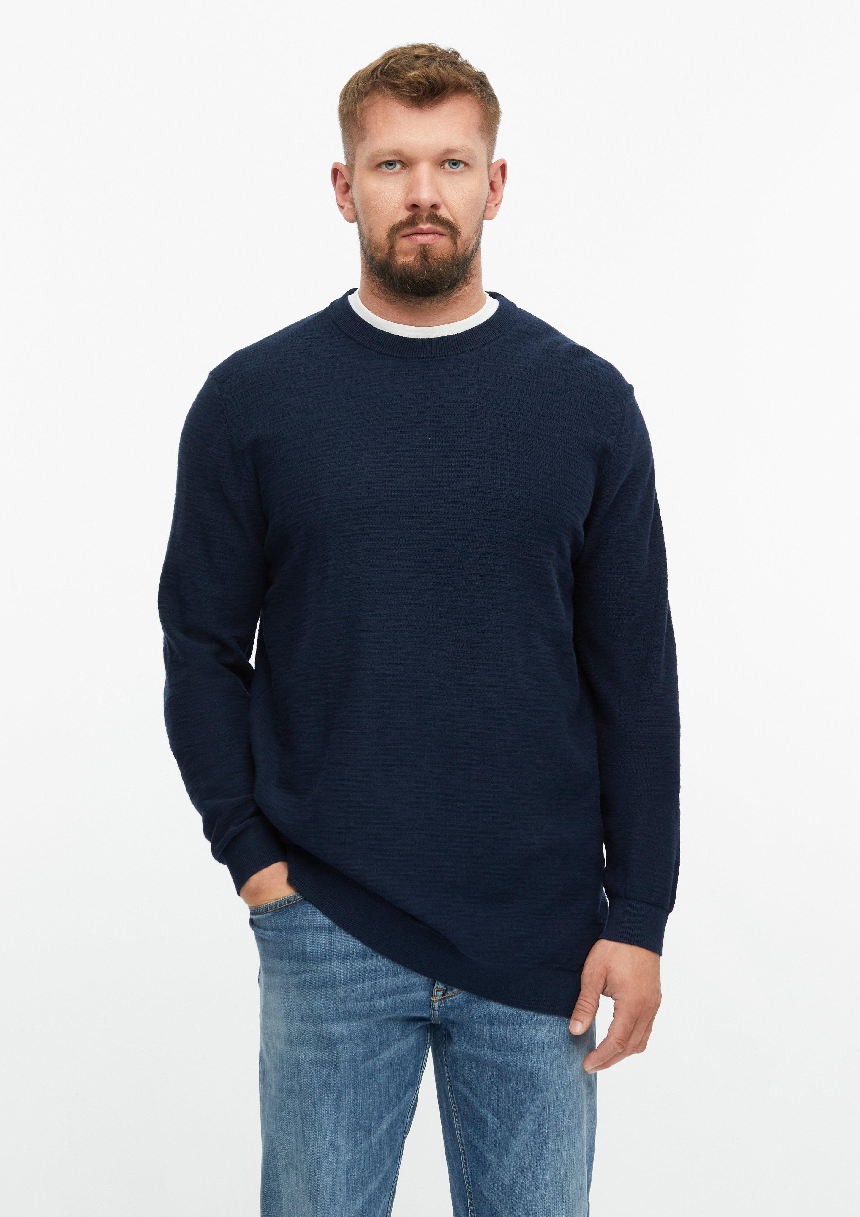 Katoenen trui met vlamgarenstructuur in navy van s.Oliver Men Tall Sizes