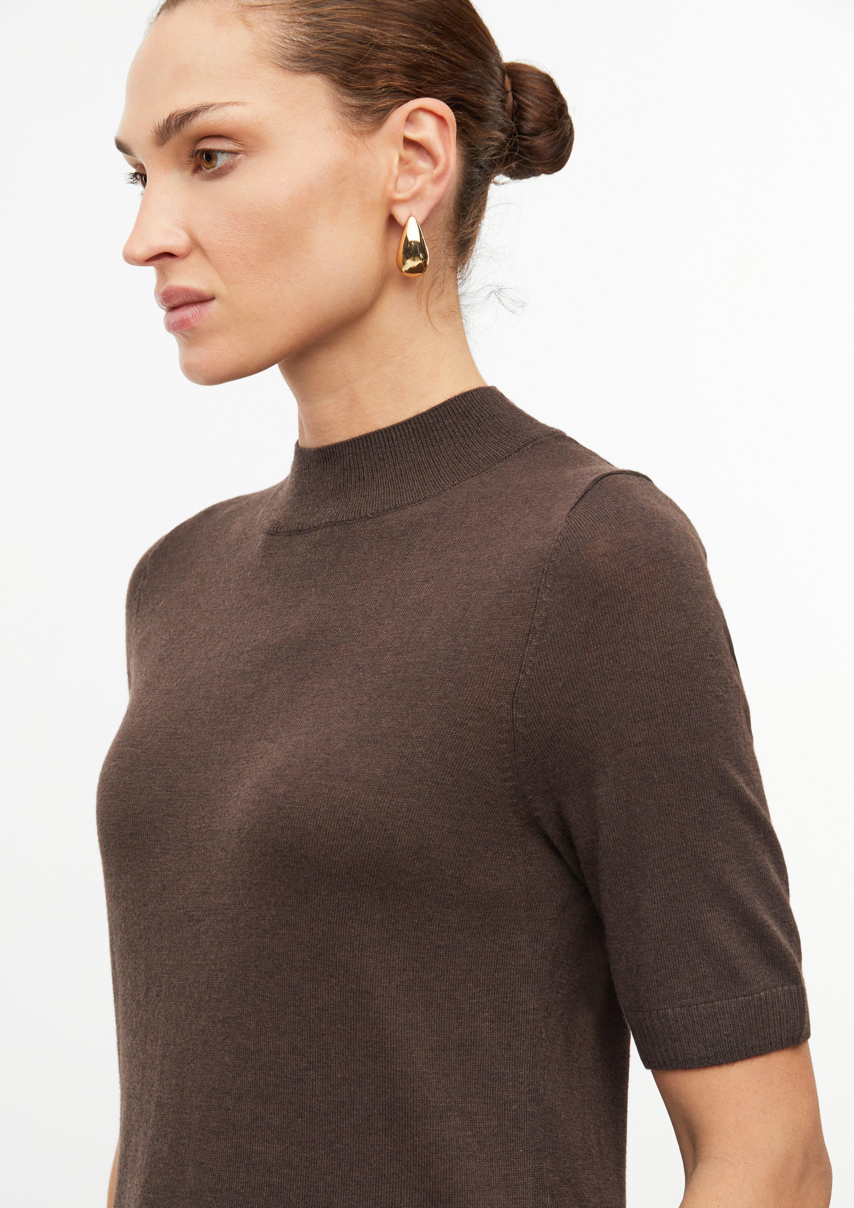 Women Short-Sleeve Sweater with Ribbed Trim in brown by s.Oliver BLACK LABEL