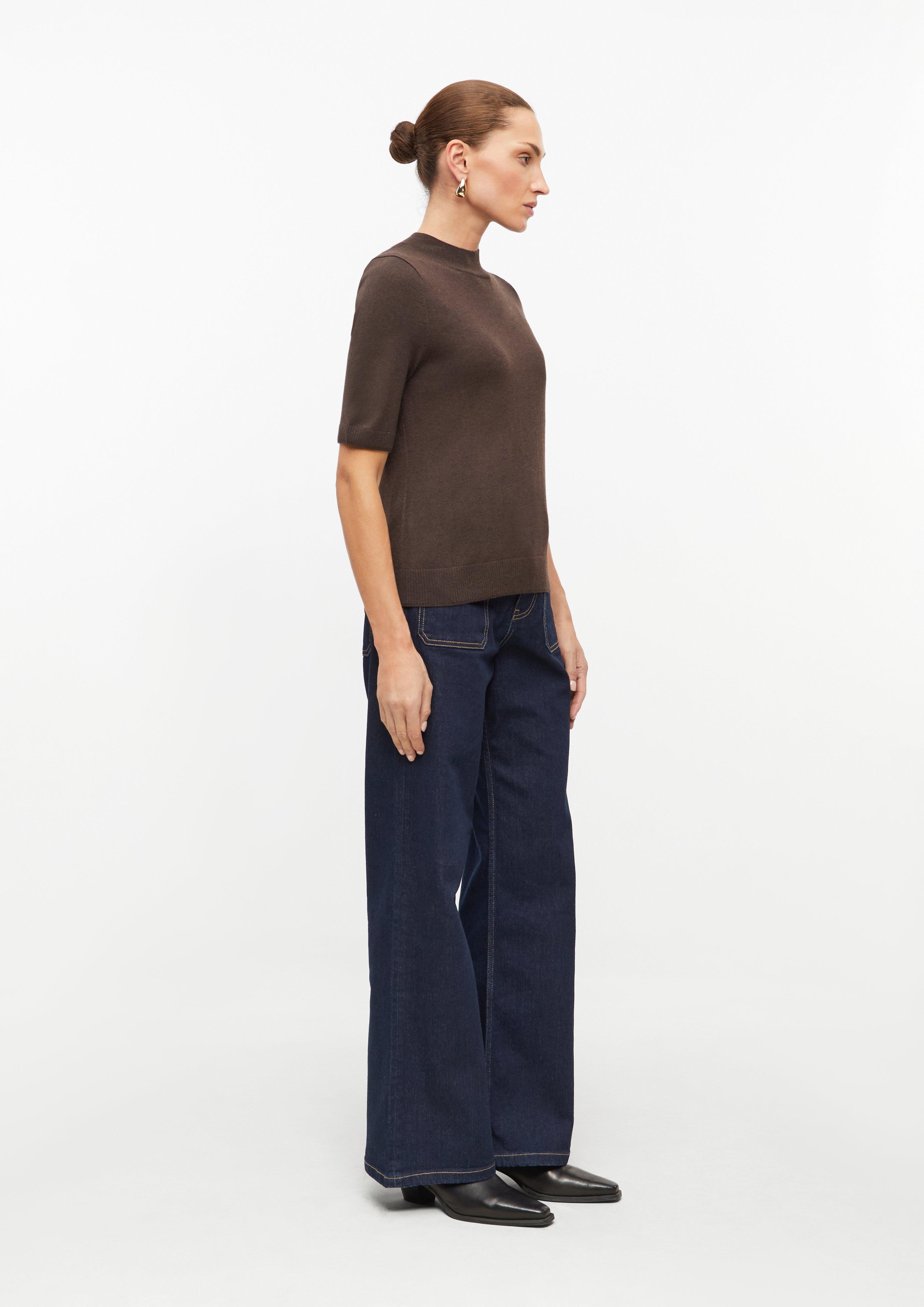 Women Short-Sleeve Sweater with Ribbed Trim in brown by s.Oliver BLACK LABEL
