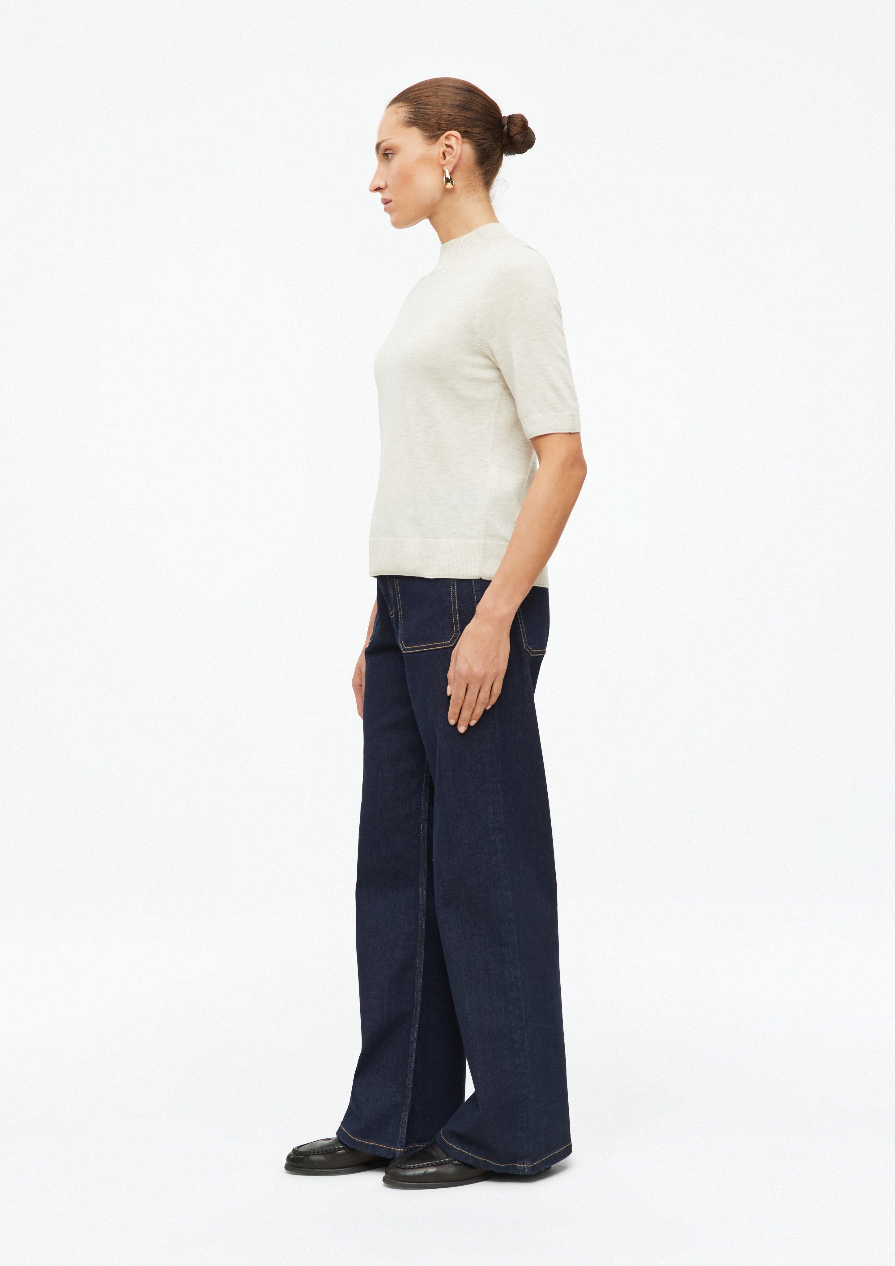 Women Short-Sleeve Sweater with Ribbed Trim in beige by s.Oliver BLACK LABEL