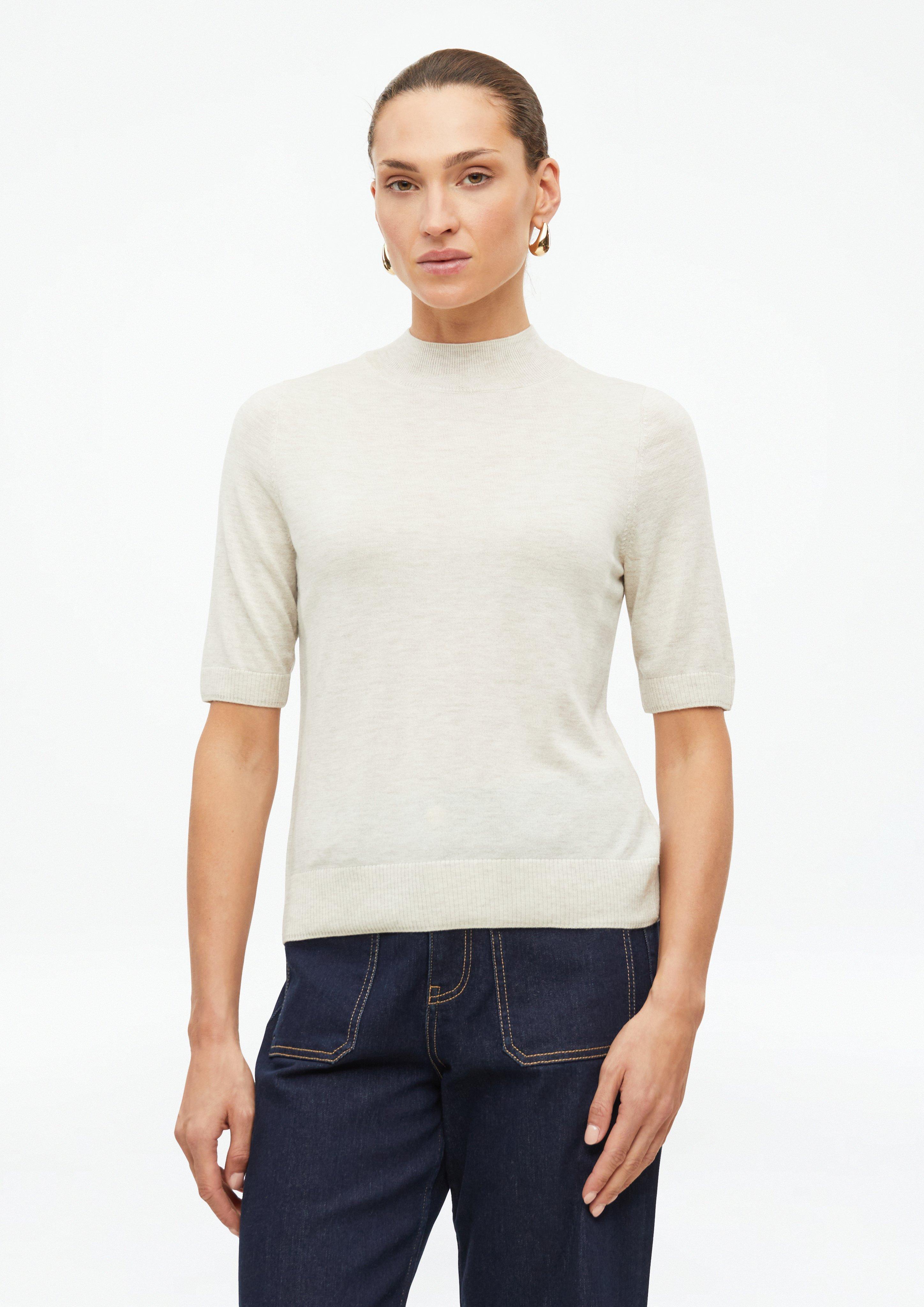 T-shirt met korte mouwen en geribde boorden in lichtbeige van s.Oliver BLACK LABEL