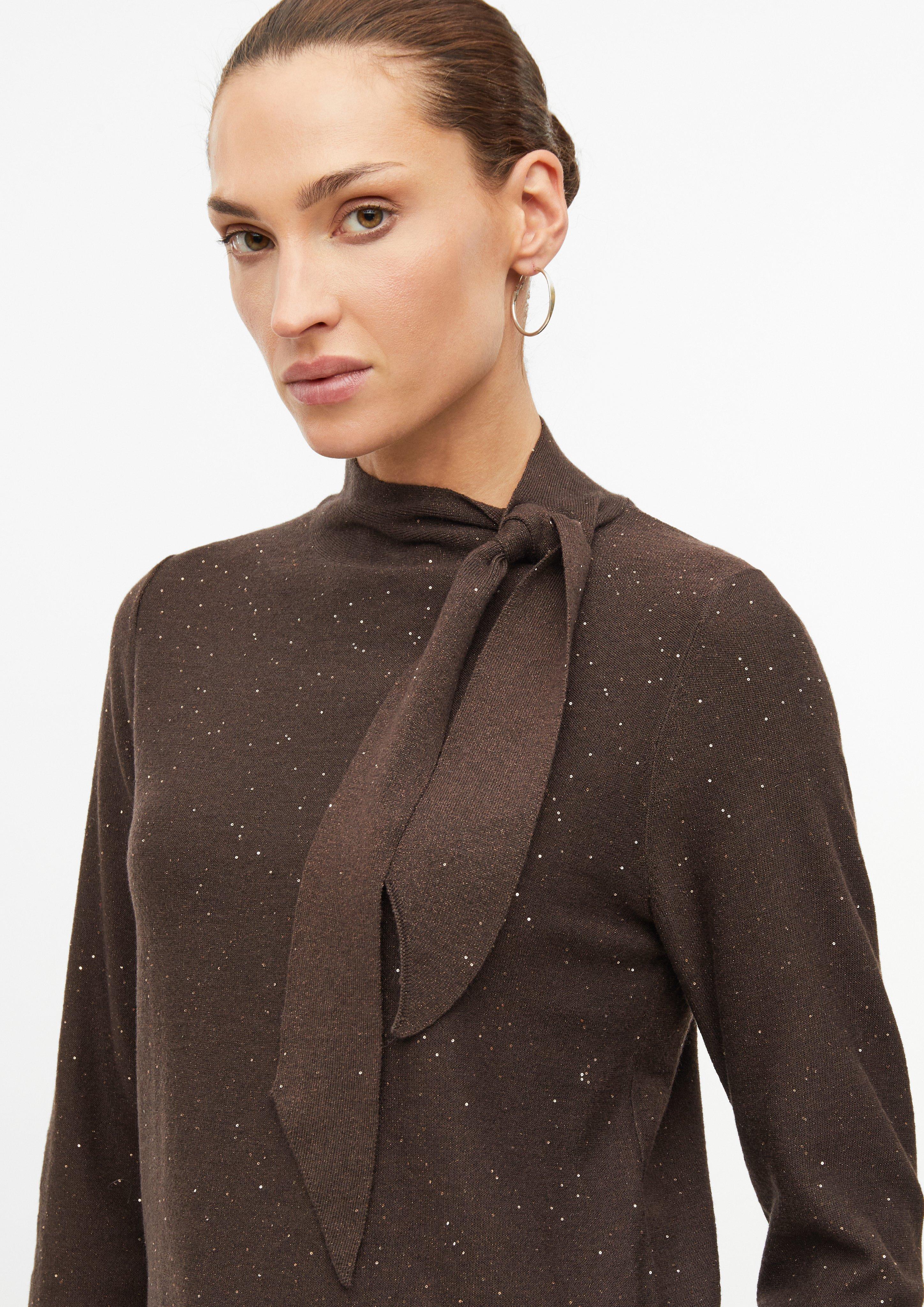 Women Fine-knit sweater with sequins and a bow in brown by s.Oliver BLACK LABEL