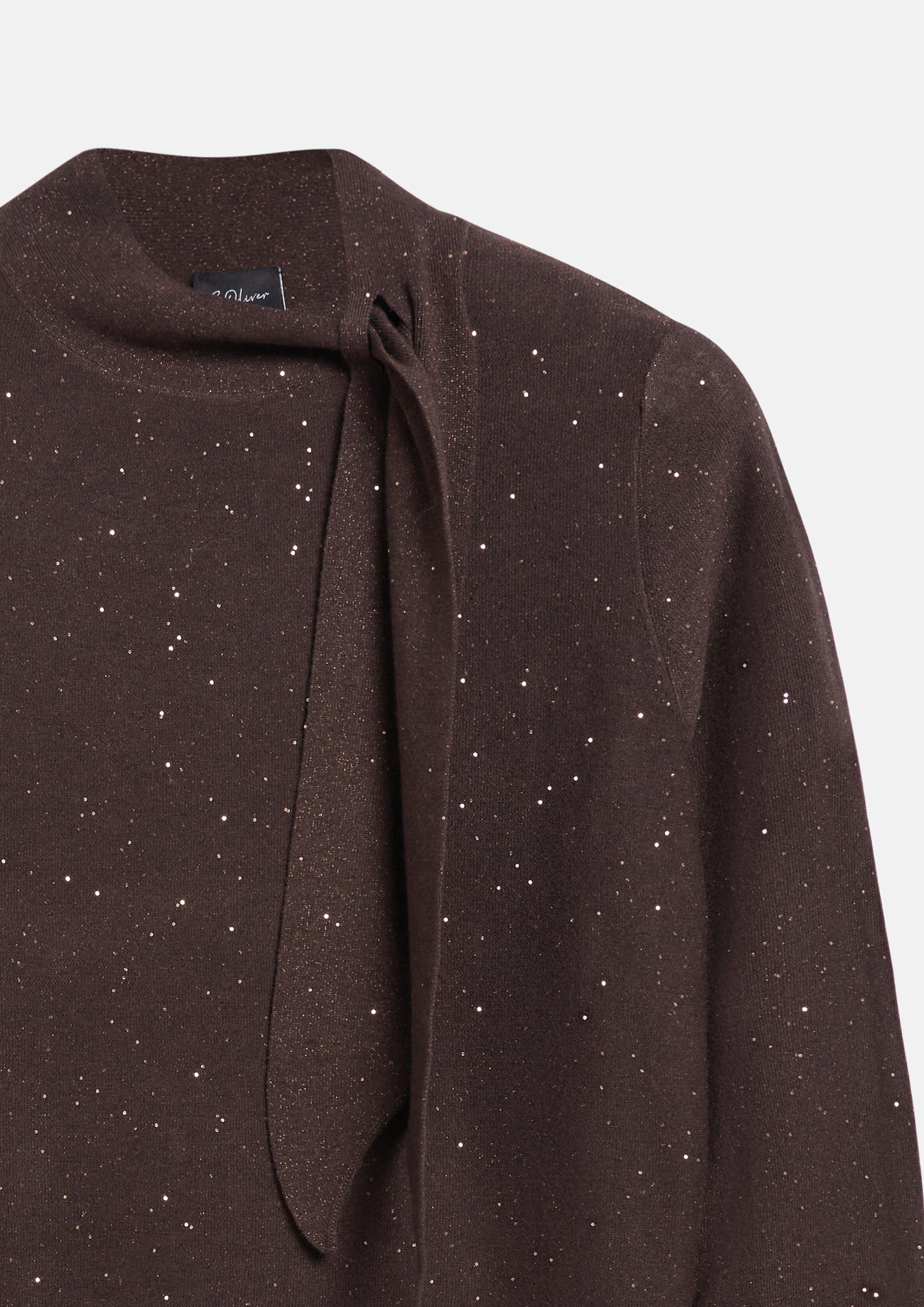 Women Fine-knit sweater with sequins and a bow in brown by s.Oliver BLACK LABEL