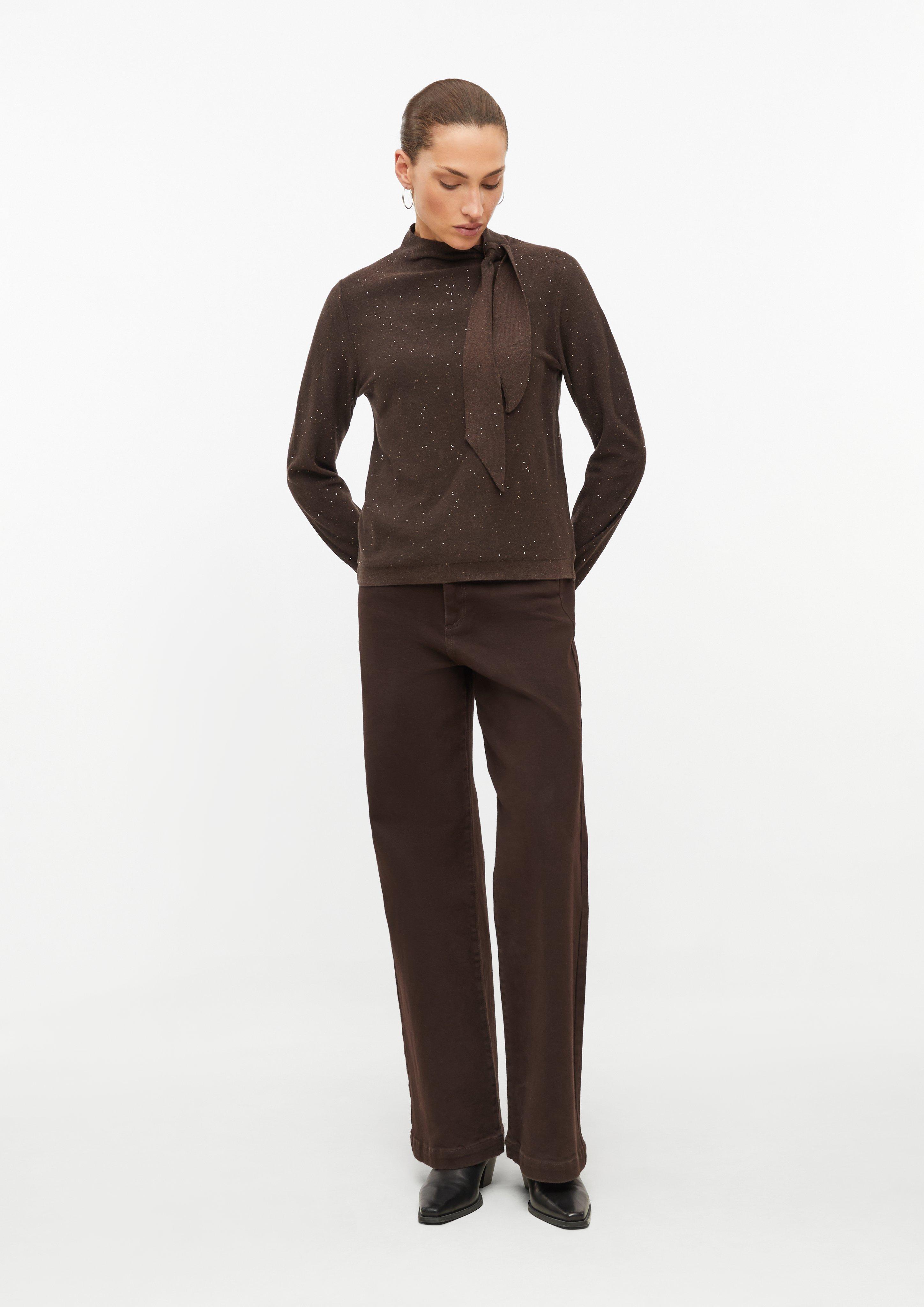 Women Fine-knit sweater with sequins and a bow in brown by s.Oliver BLACK LABEL