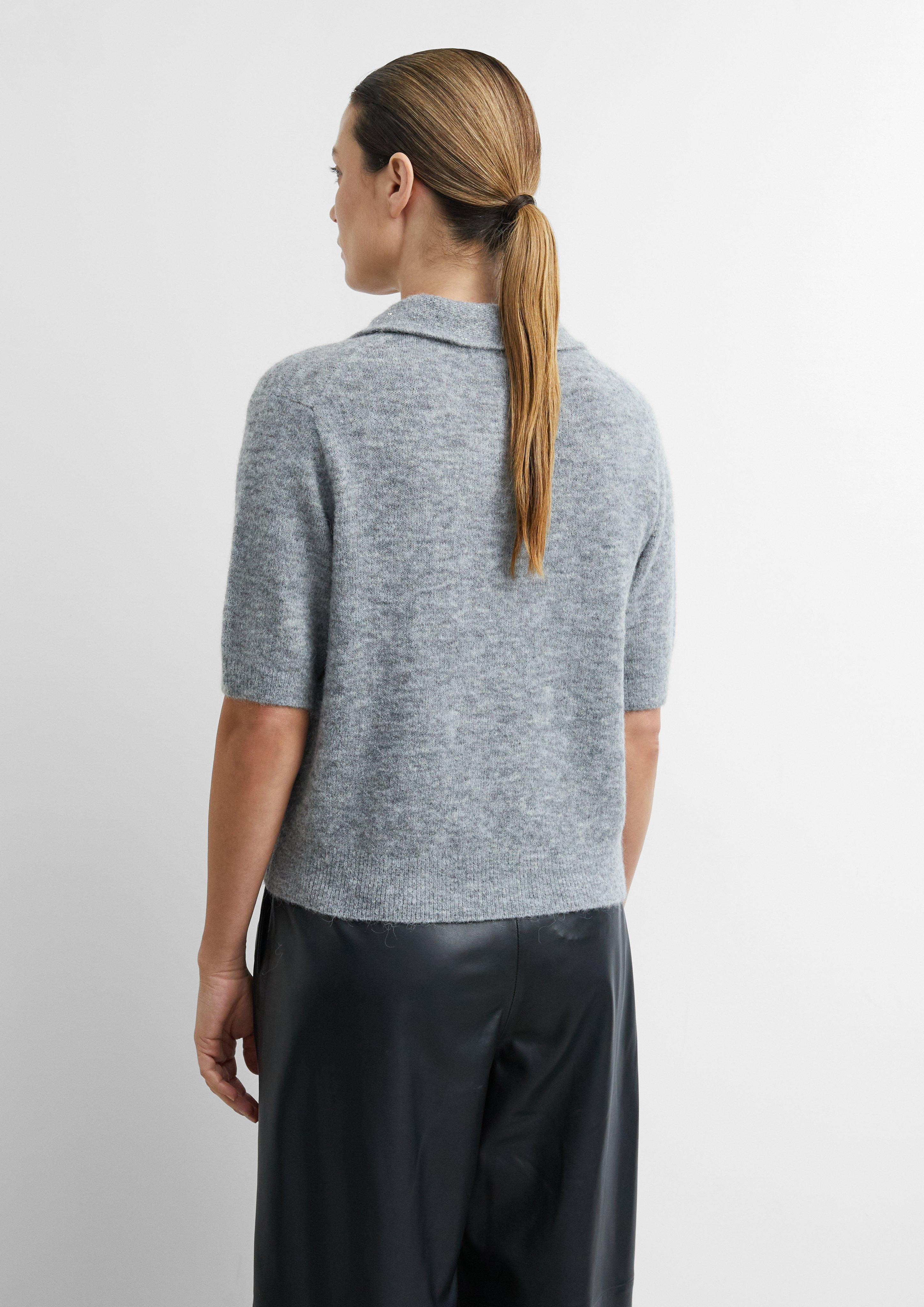 Damen Strickpullover mit Pailletten-Polokragen und Relaxed Fit in grau von COMMA