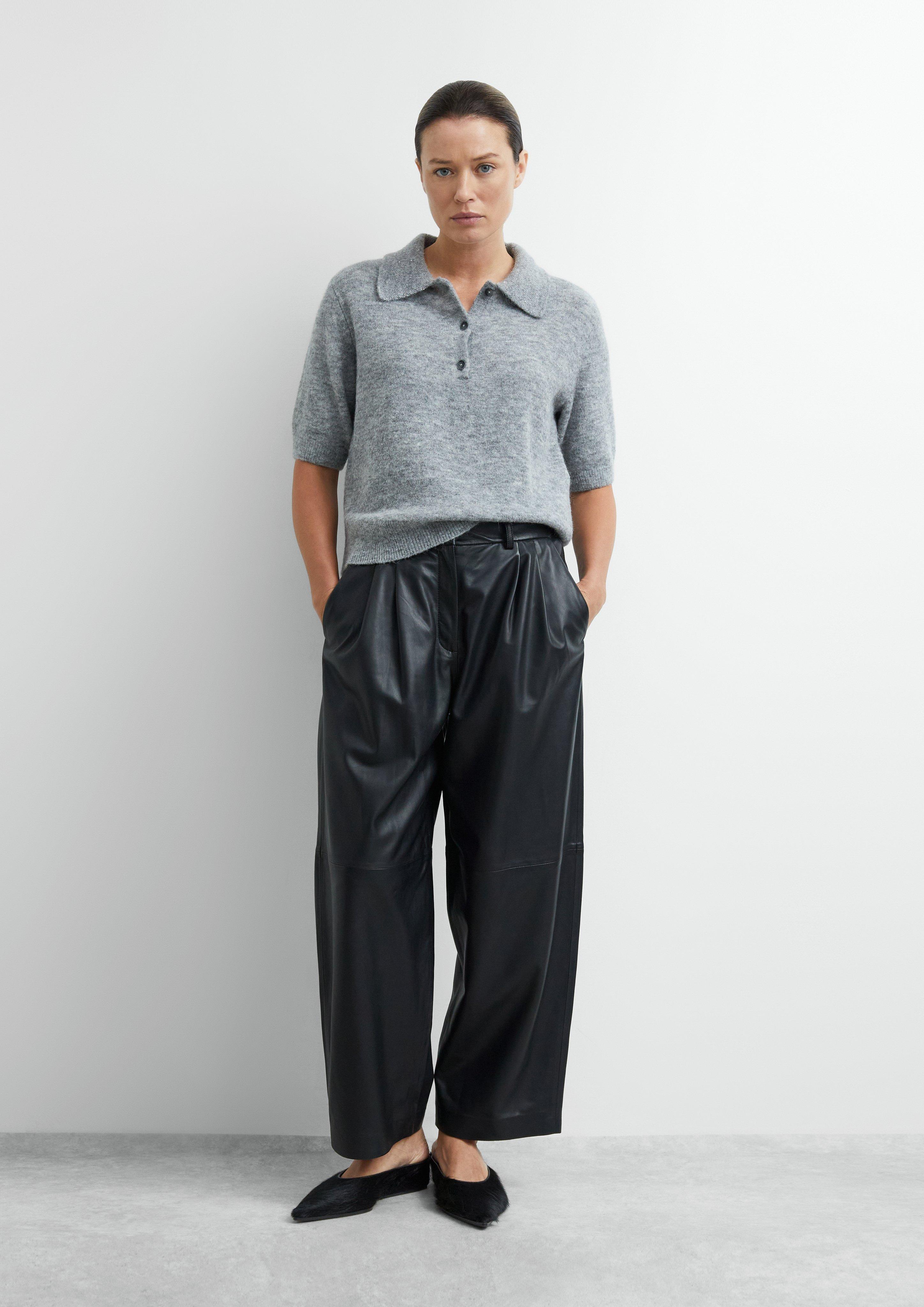 Damen Strickpullover mit Pailletten-Polokragen und Relaxed Fit in grau von COMMA