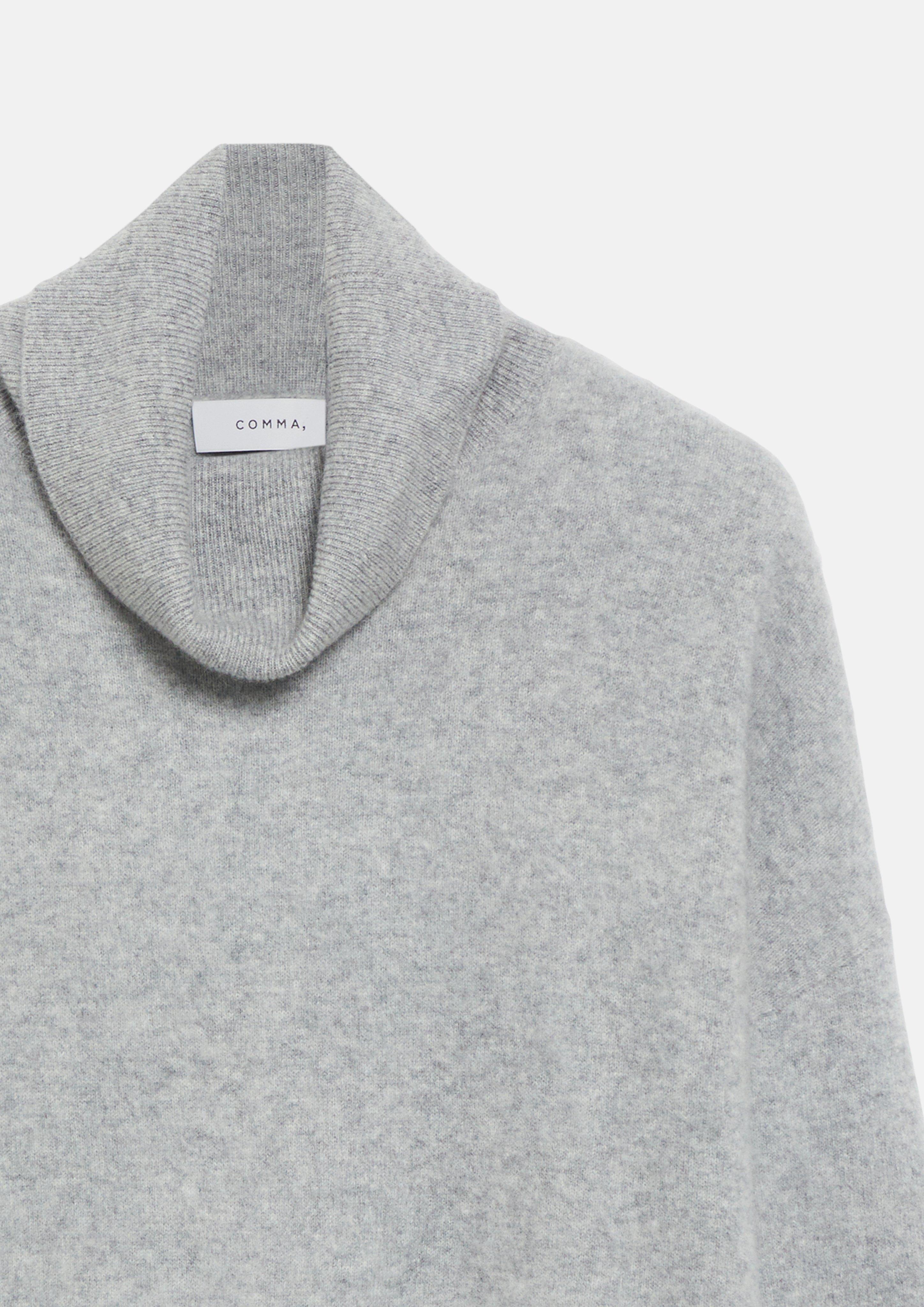 Damen Oversize-Strickpullover aus gebürsteter Wolle mit Rollkragen in grau von COMMA